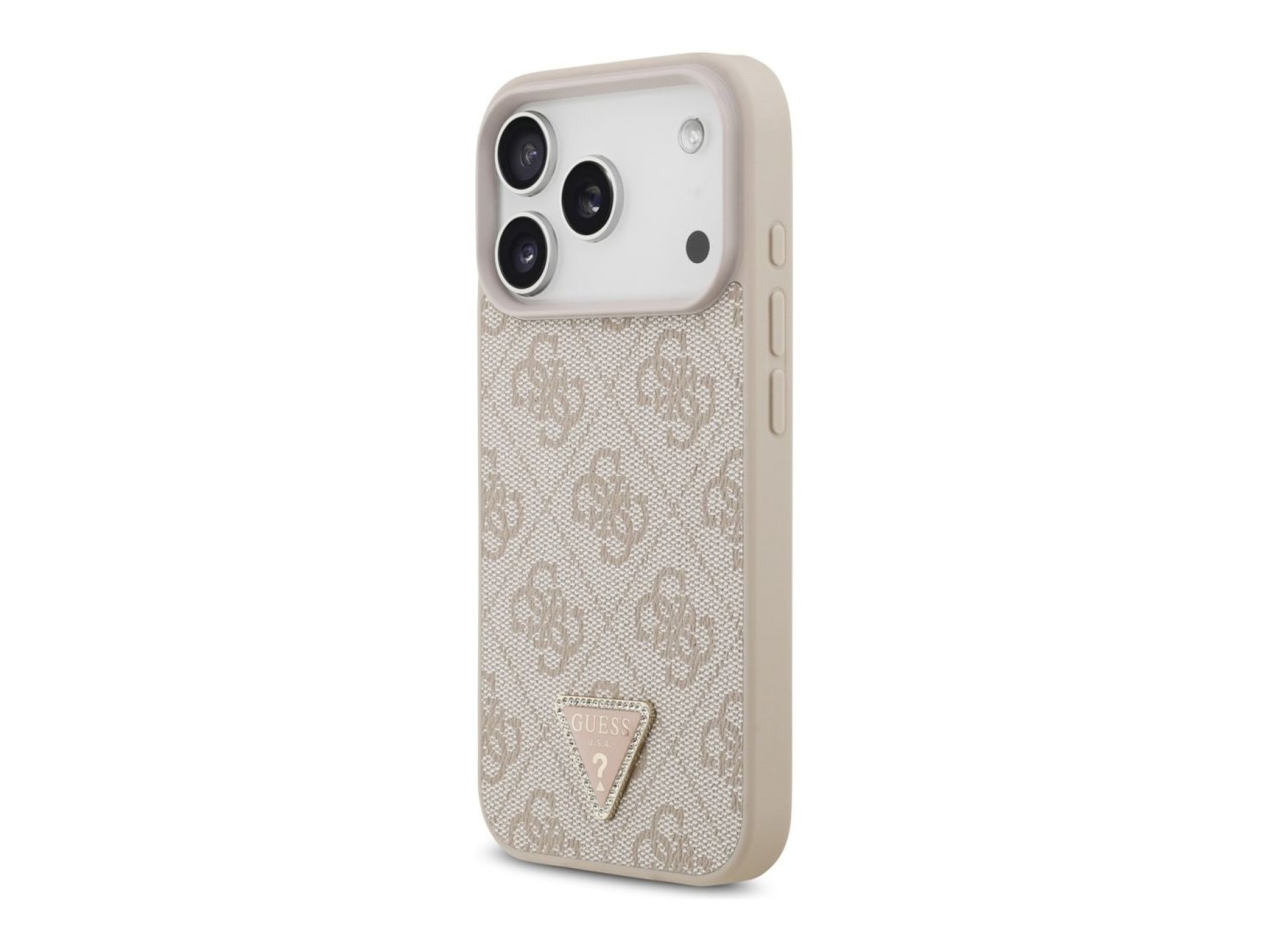 Guess Leather 4G Triangle Strass MagSafe Case for iPhone 18 Pro / 17 Pro - Pink