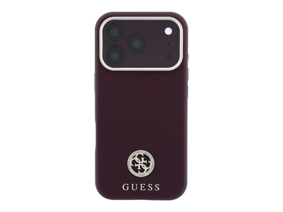 Guess Grained Round Strass Logo MagSafe Case for iPhone 18 Pro Max / 17 Pro Max - Burgundy