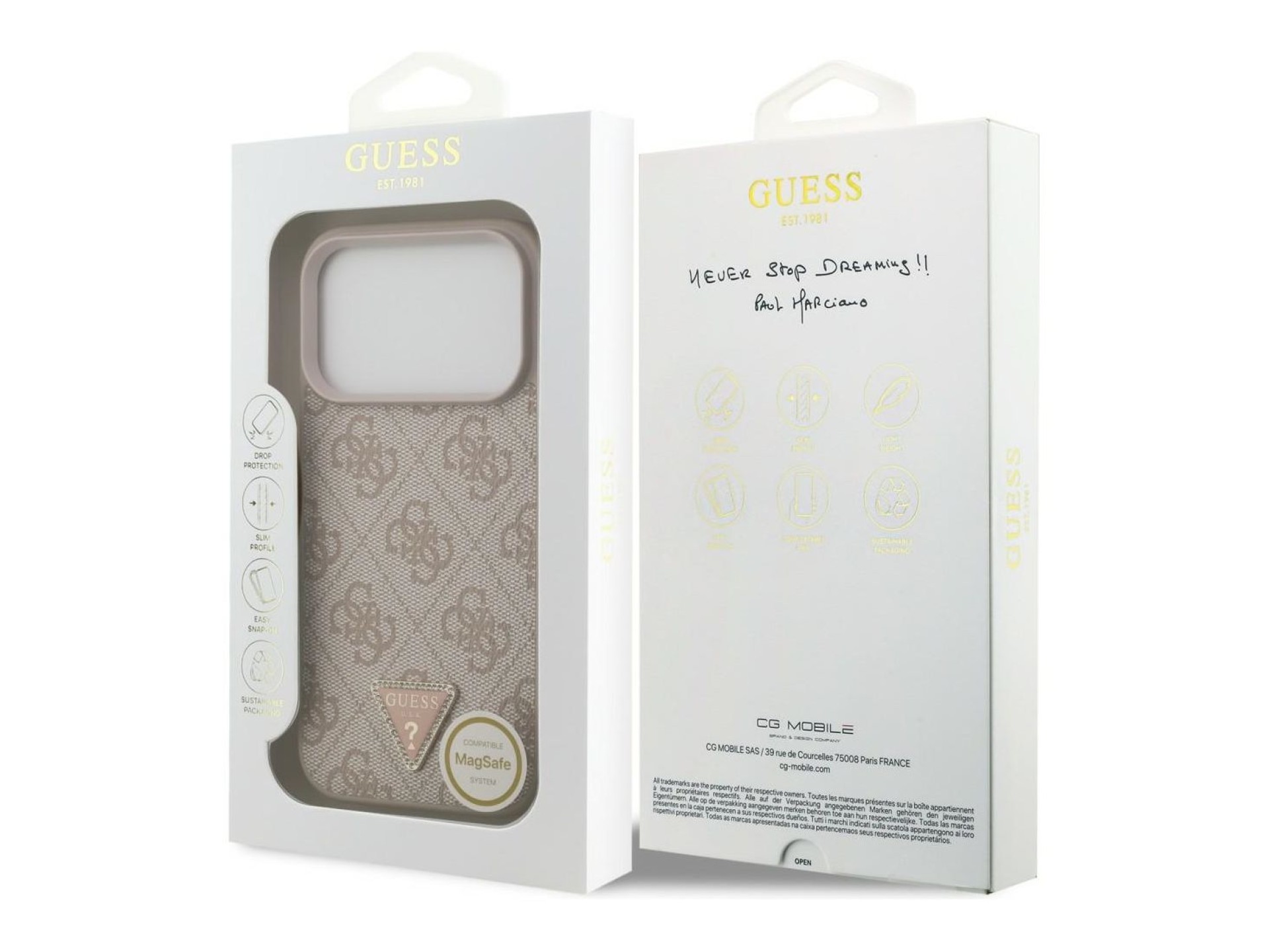 Guess Leather 4G Triangle Strass MagSafe Case for iPhone 18 Pro / 17 Pro - Pink
