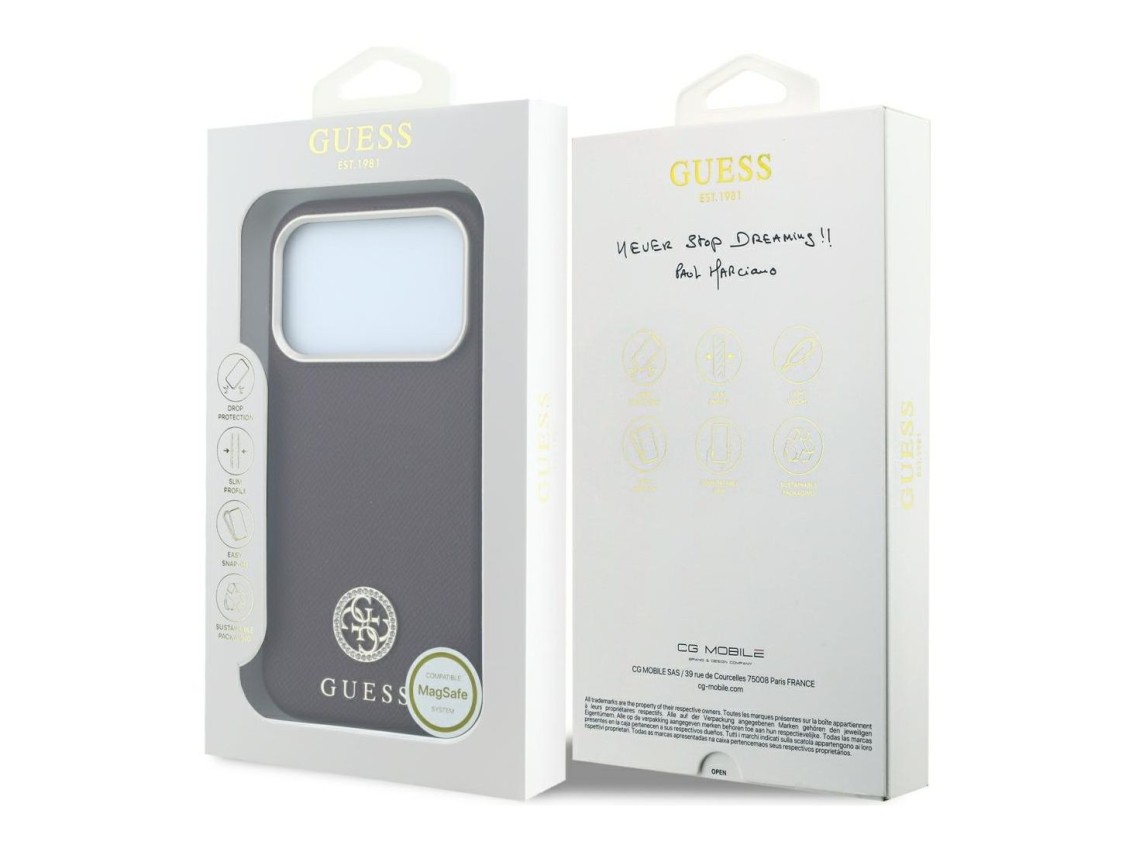 Guess Grained Round Strass Logo MagSafe Case for iPhone 18 Pro Max / 17 Pro Max - Burgundy