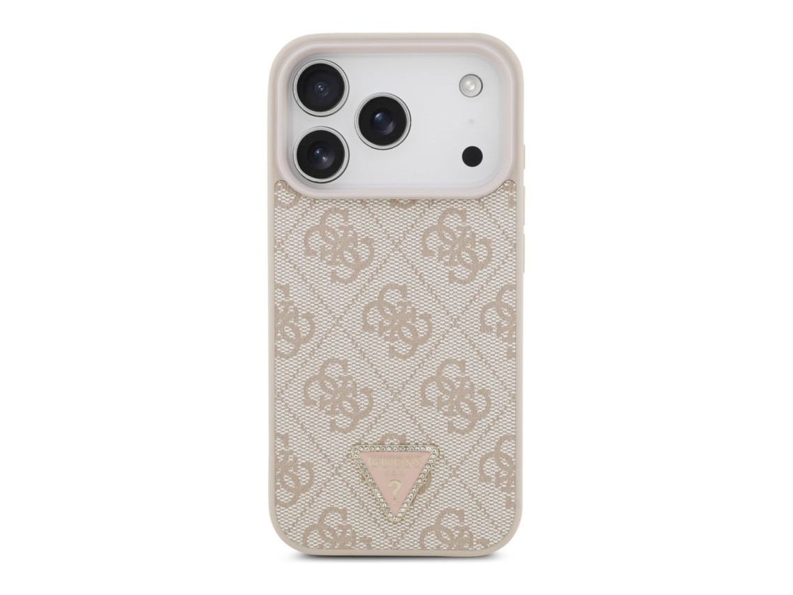Guess Leather 4G Triangle Strass MagSafe Case for iPhone 18 Pro / 17 Pro - Pink