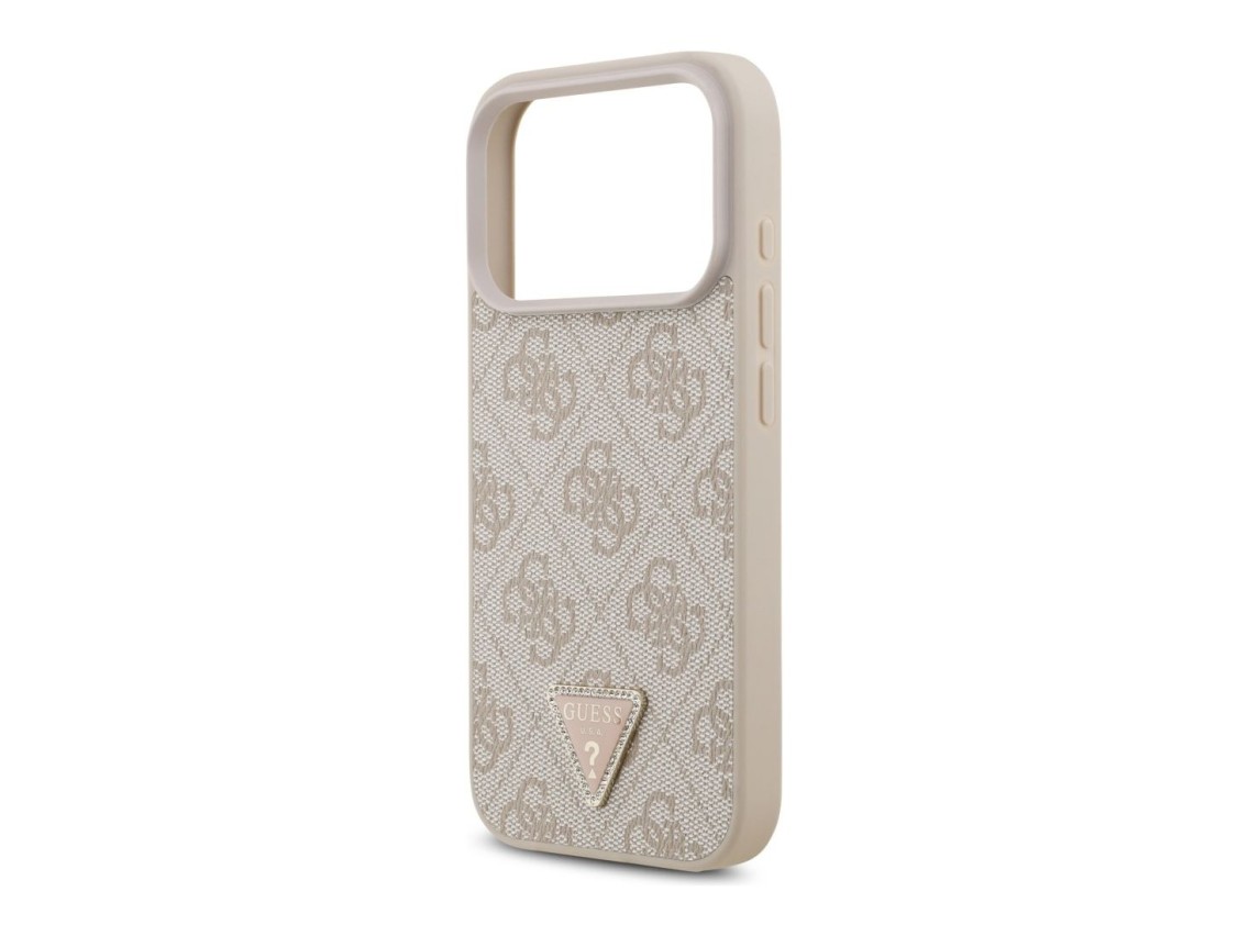 Guess Leather 4G Triangle Strass MagSafe Case for iPhone 18 Pro / 17 Pro - Pink