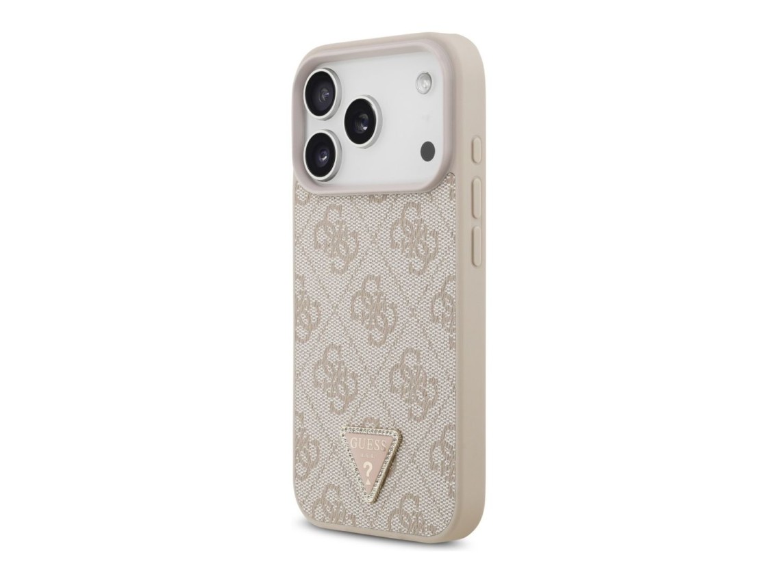 Guess Leather 4G Triangle Strass MagSafe Case for iPhone 18 Pro / 17 Pro - Pink