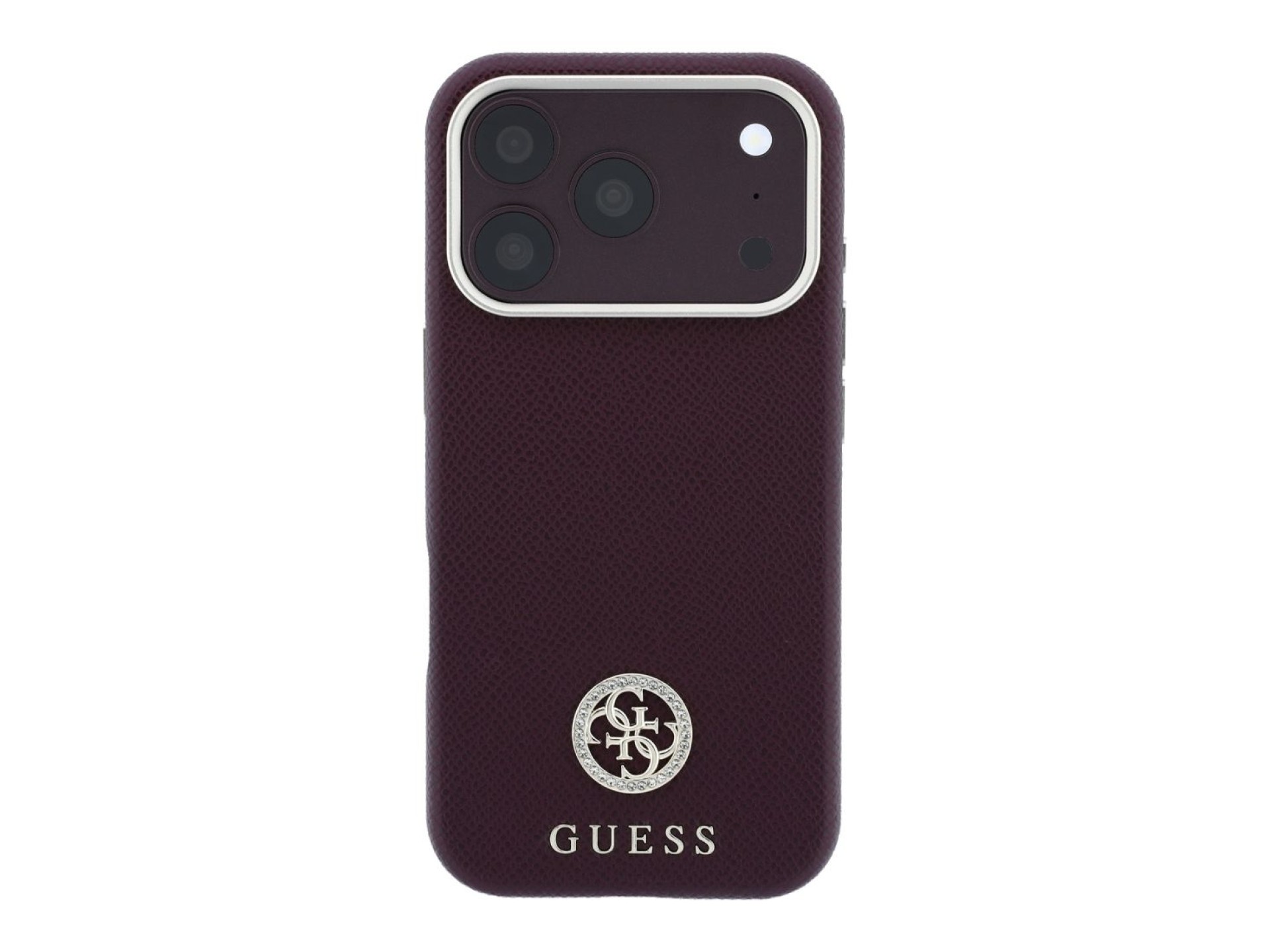 Guess Grained Round Strass Logo MagSafe Case for iPhone 18 Pro Max / 17 Pro Max - Burgundy