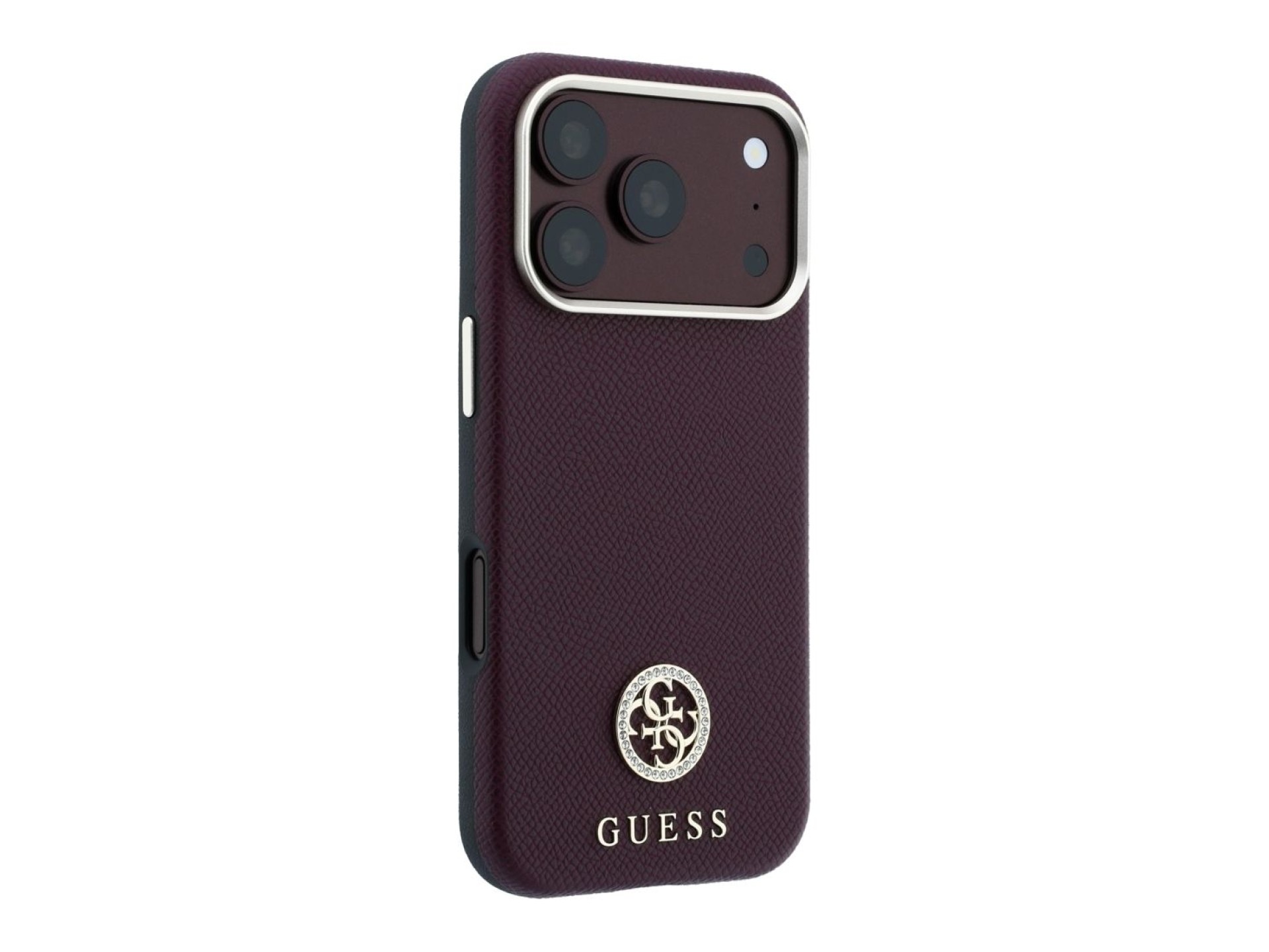 Guess Grained Round Strass Logo MagSafe Case for iPhone 18 Pro Max / 17 Pro Max - Burgundy