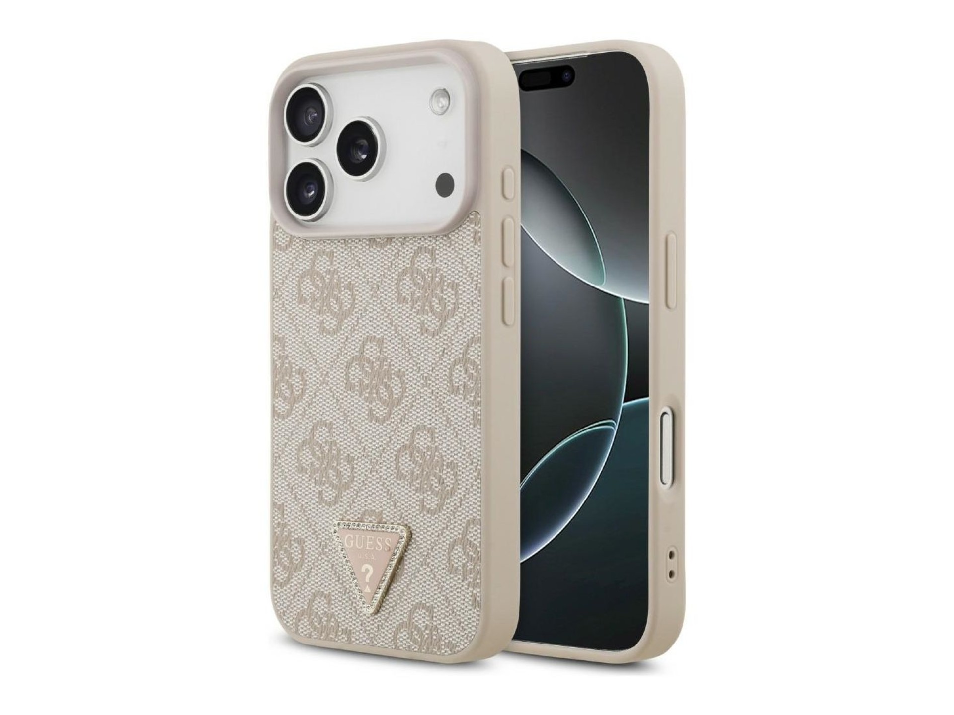 Guess Leather 4G Triangle Strass MagSafe Case for iPhone 18 Pro / 17 Pro - Pink