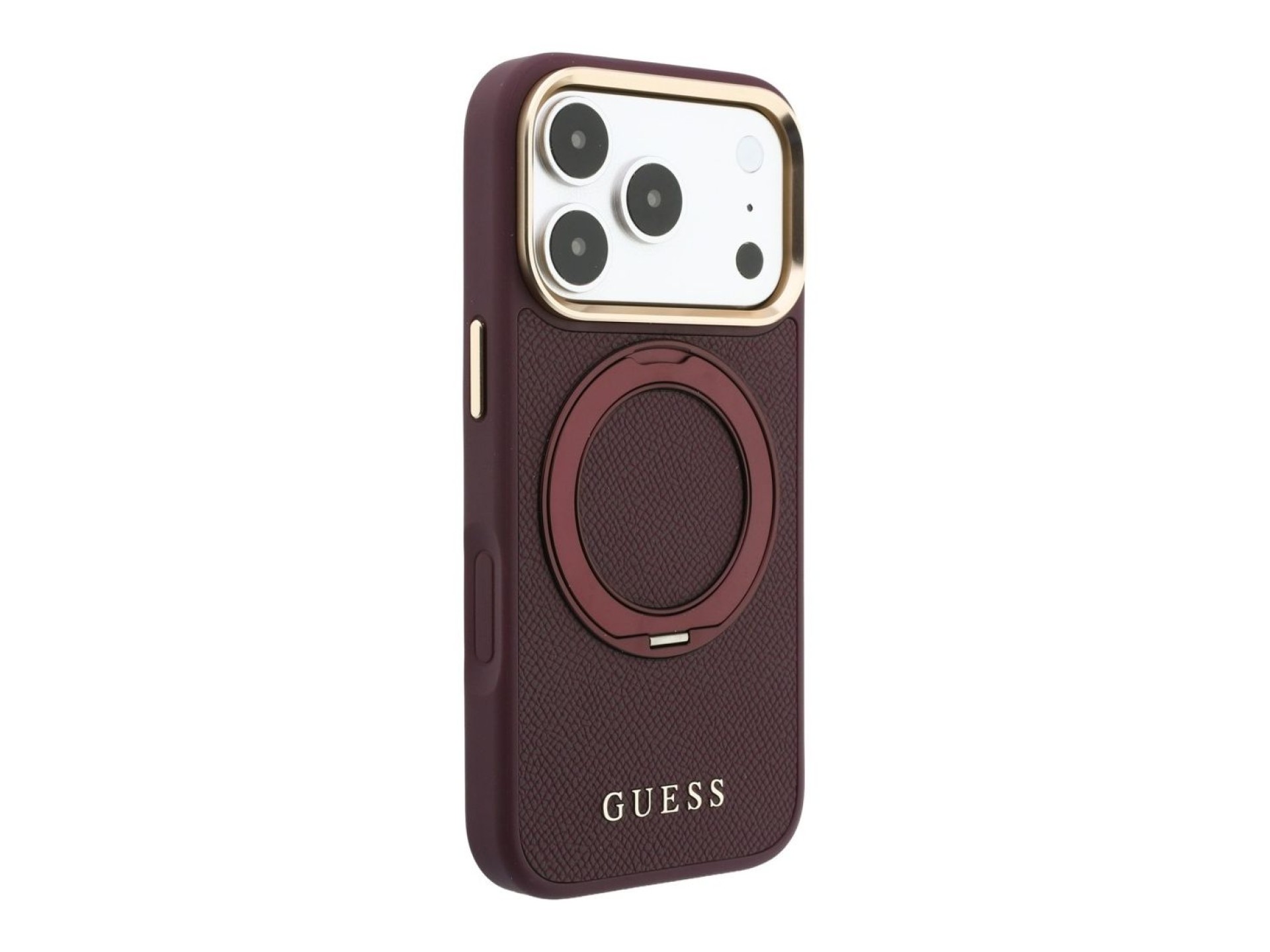 Funda Guess Ring Stand 360 Grained Classic Logo MagSafe para iPhone 18 Pro Max / 17 Pro Max - Borgoñ
