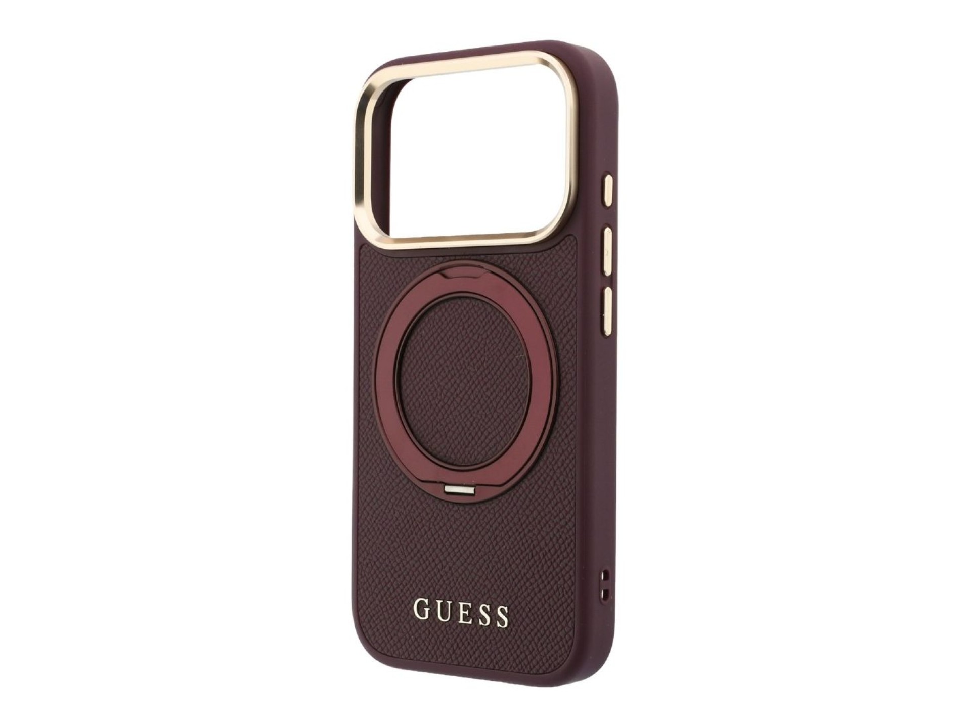Funda Guess Ring Stand 360 Grained Classic Logo MagSafe para iPhone 18 Pro Max / 17 Pro Max - Borgoñ