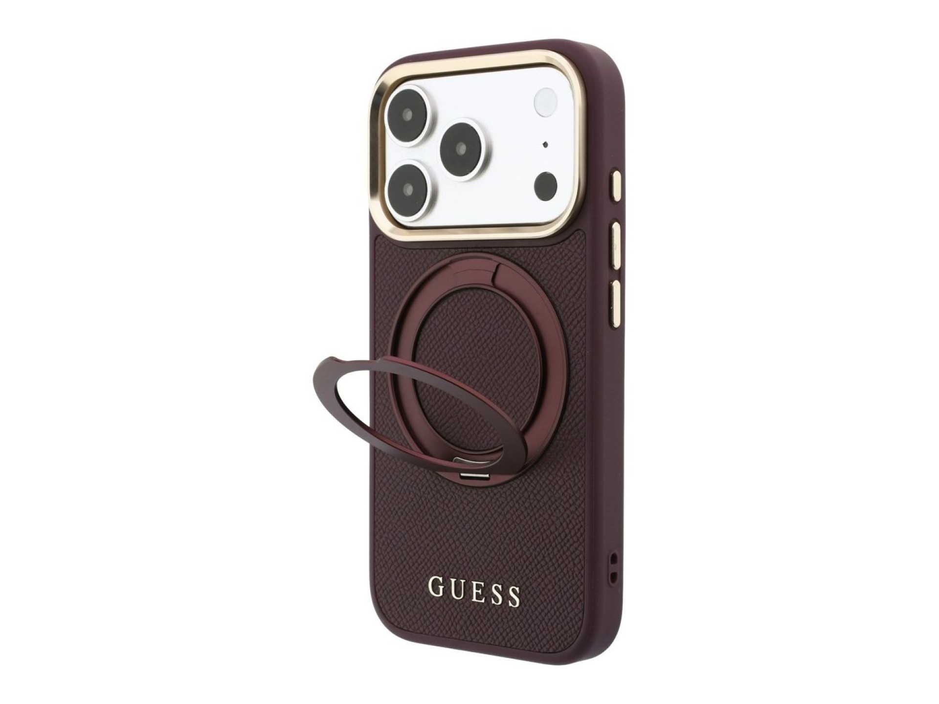 Funda Guess Ring Stand 360 Grained Classic Logo MagSafe para iPhone 18 Pro Max / 17 Pro Max - Borgoñ