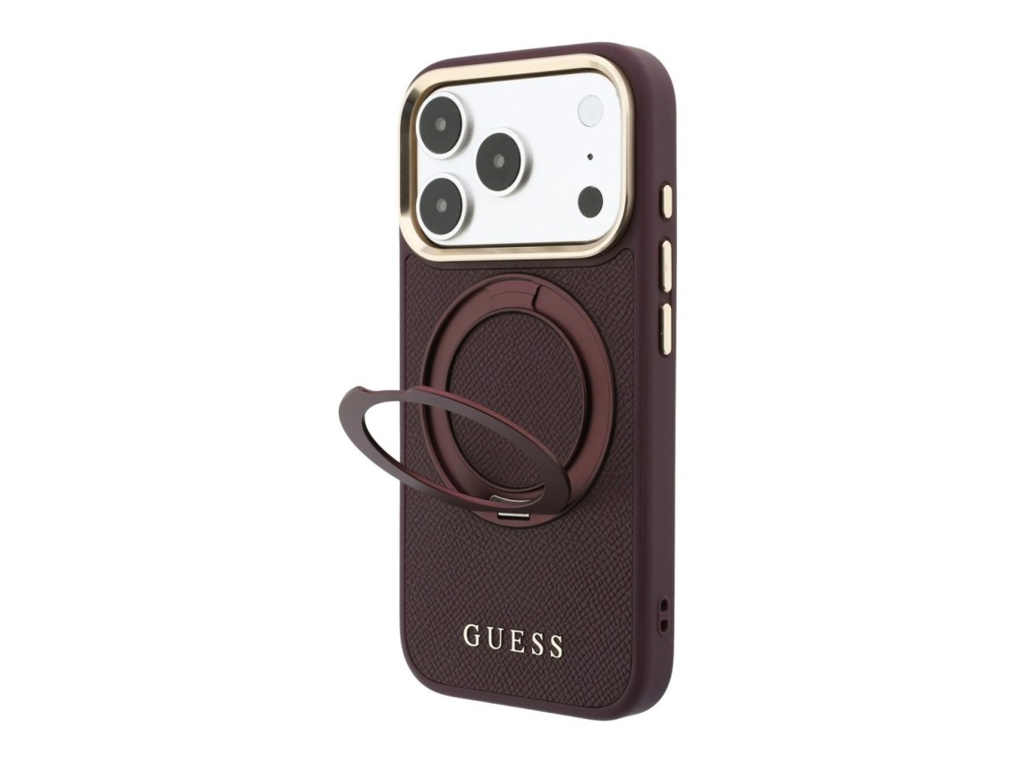 Funda Guess Ring Stand 360 Grained Classic Logo MagSafe para iPhone 18 Pro Max / 17 Pro Max - Borgoñ