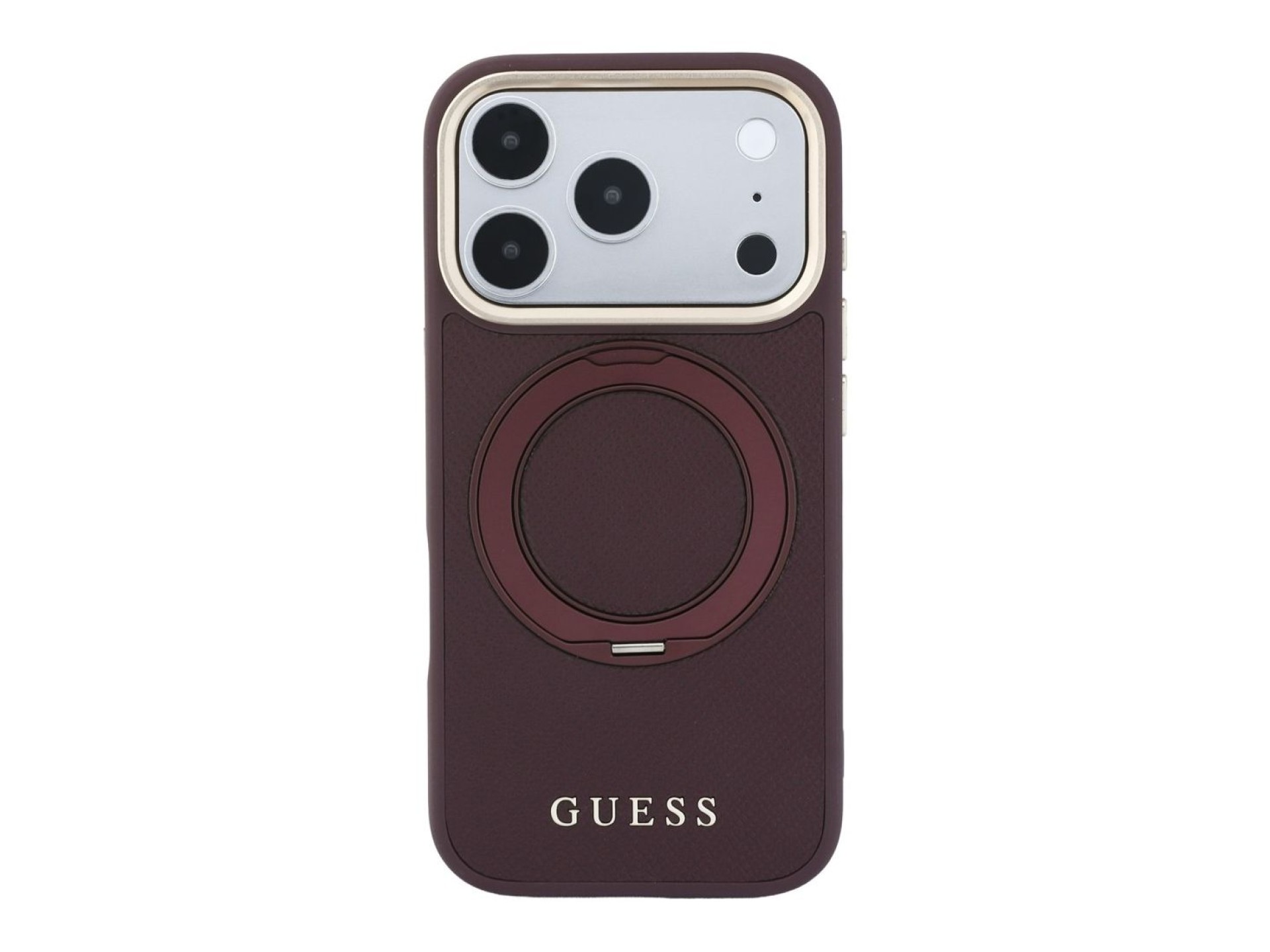 Funda Guess Ring Stand 360 Grained Classic Logo MagSafe para iPhone 18 Pro Max / 17 Pro Max - Borgoñ