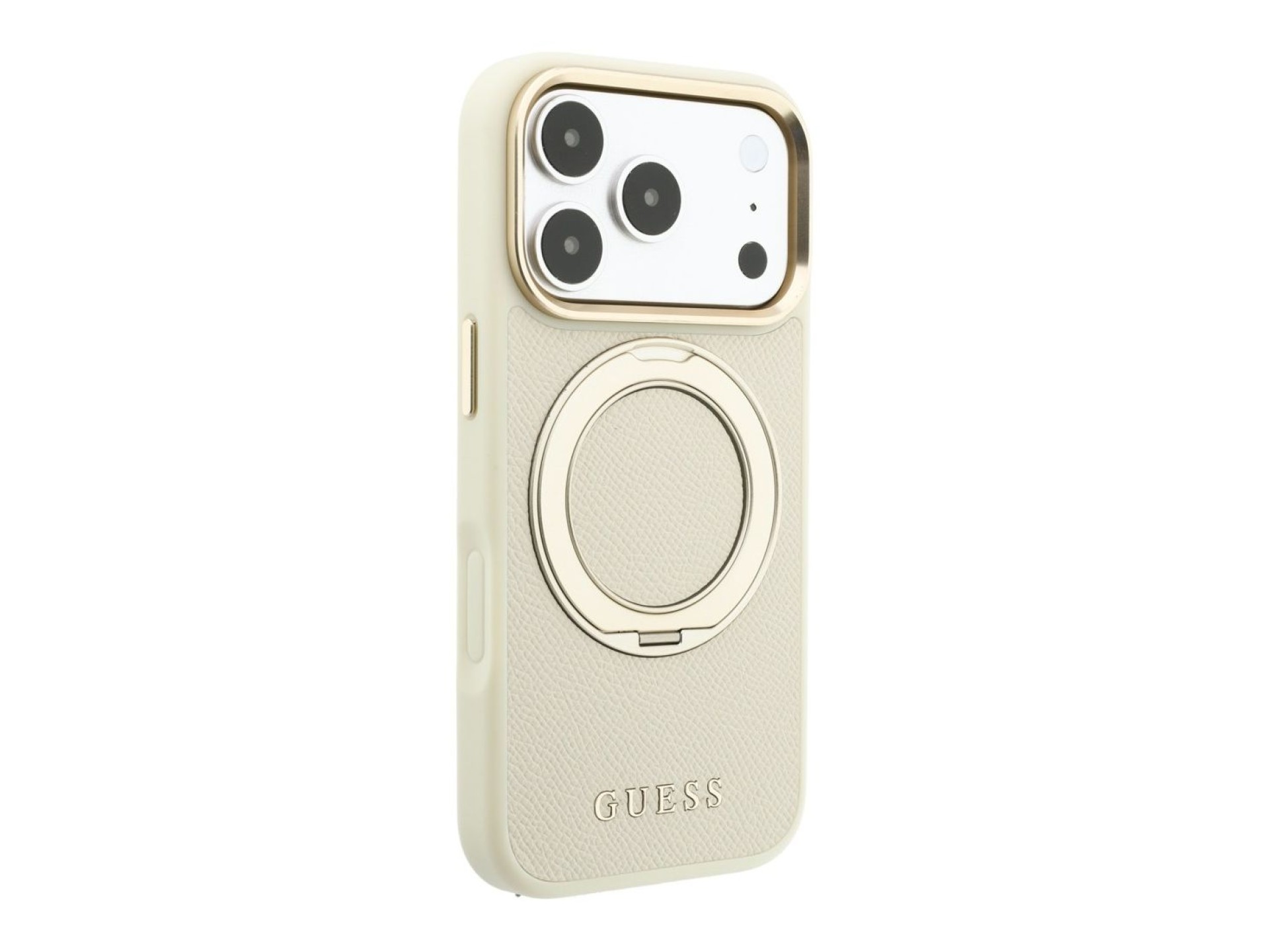 Funda Guess Ring Stand 360 Grained Classic Logo MagSafe para iPhone 18 Pro Max / 17 Pro Max - beige