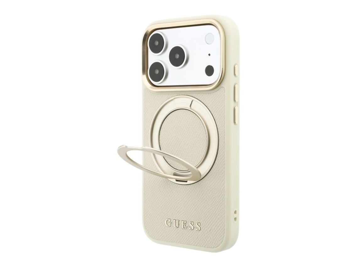 Funda Guess Ring Stand 360 Grained Classic Logo MagSafe para iPhone 18 Pro Max / 17 Pro Max - beige