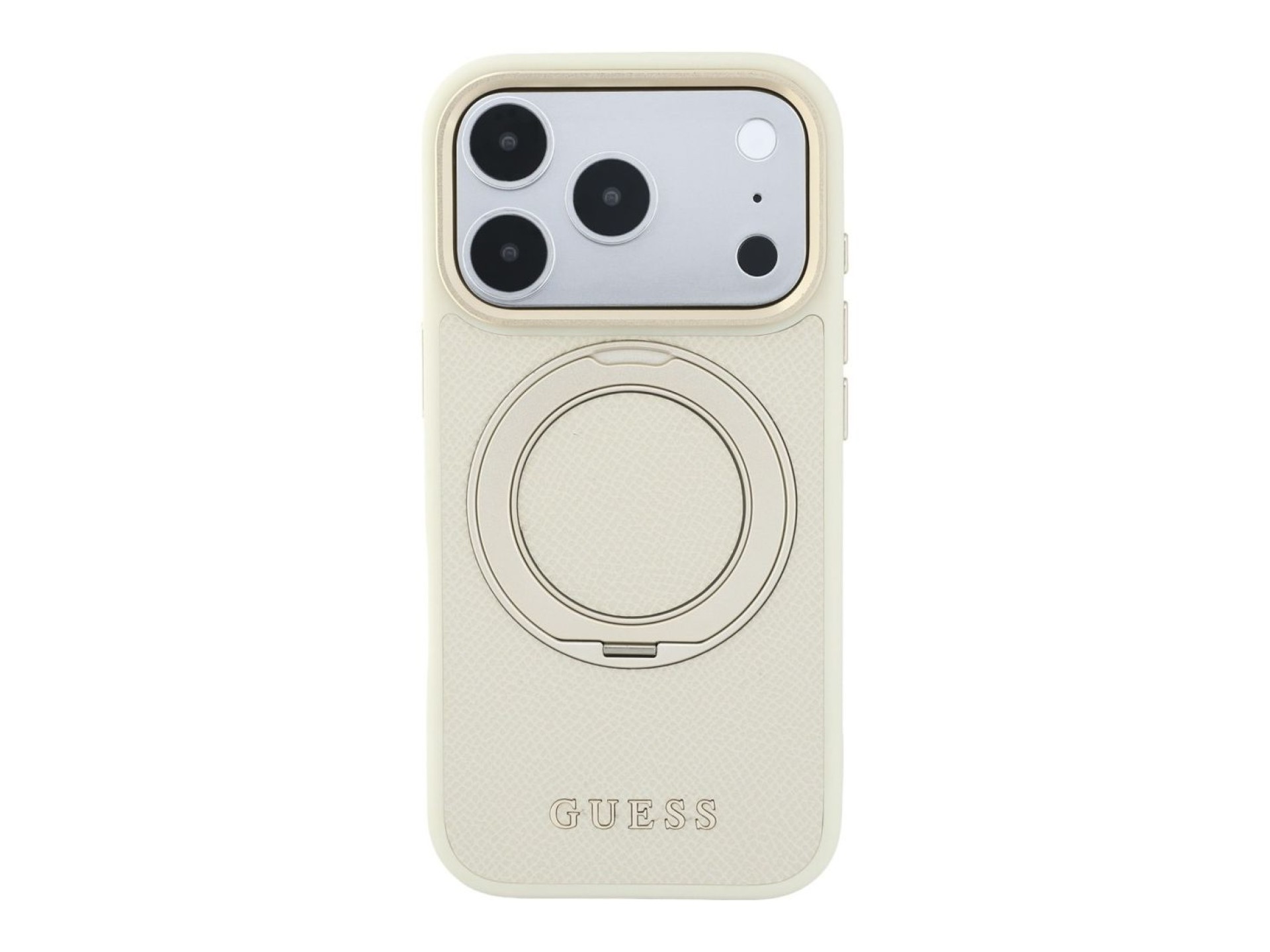 Funda Guess Ring Stand 360 Grained Classic Logo MagSafe para iPhone 18 Pro Max / 17 Pro Max - beige