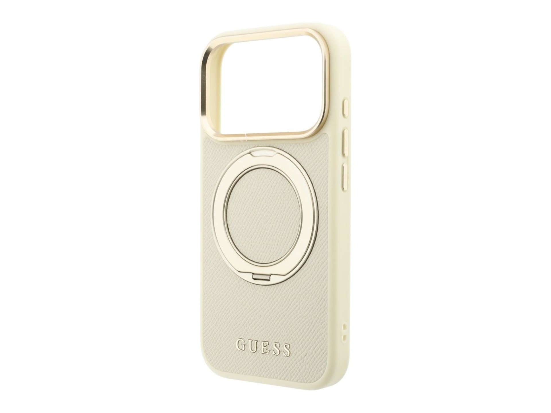 Funda Guess Ring Stand 360 Grained Classic Logo MagSafe para iPhone 18 Pro Max / 17 Pro Max - beige