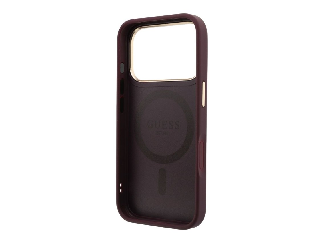 Funda Guess Ring Stand 360 Grained Classic Logo MagSafe para iPhone 18 Pro Max / 17 Pro Max - Borgoñ
