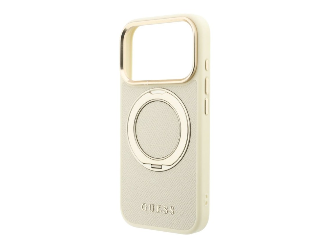 Funda Guess Ring Stand 360 Grained Classic Logo MagSafe para iPhone 18 Pro Max / 17 Pro Max - beige