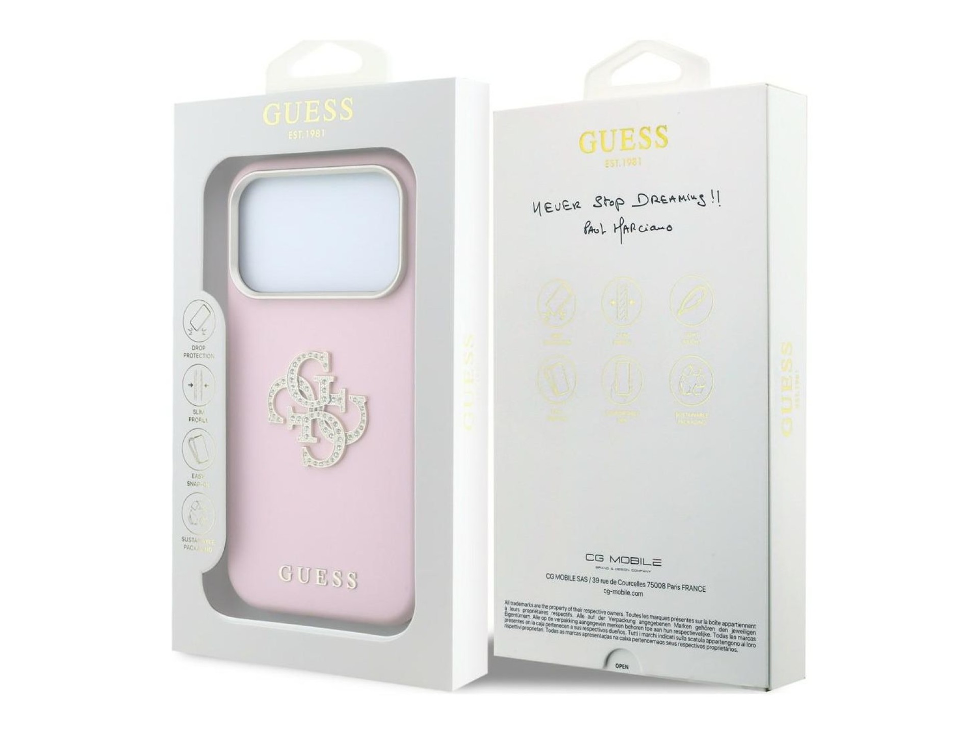 Funda Guess Smooth & Big Strass con logo para iPhone 18 Pro / 17 Pro - Rosa