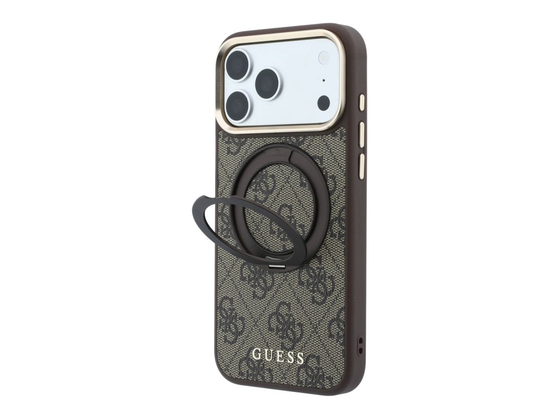 Capa Guess Ring Stand 360 4G Classic Logo MagSafe para iPhone 18 Pro/17 Pro - Castanho