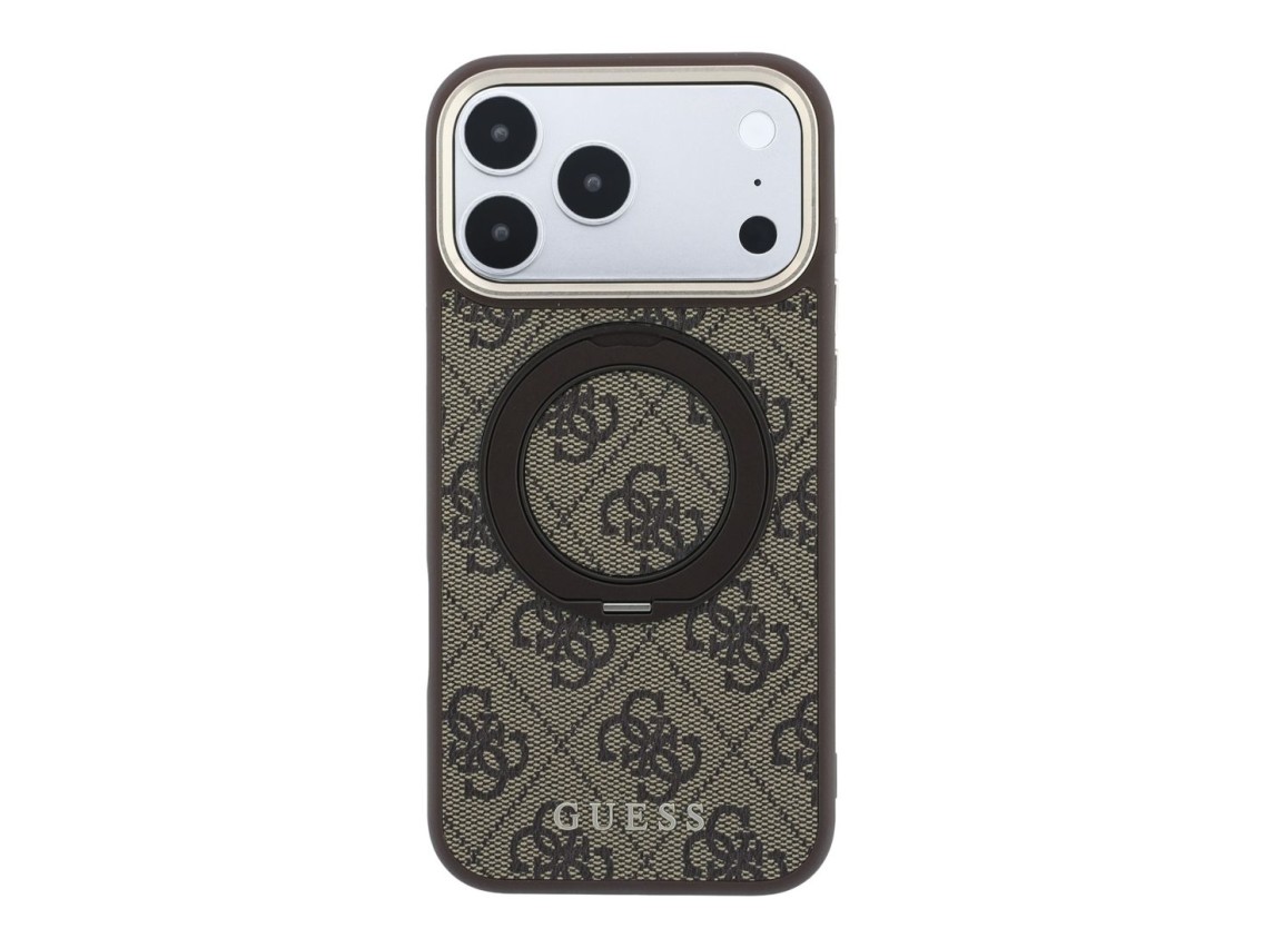 Capa Guess Ring Stand 360 4G Classic Logo MagSafe para iPhone 18 Pro/17 Pro - Castanho