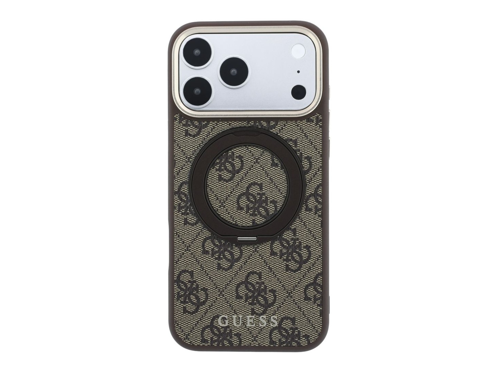 Capa Guess Ring Stand 360 4G Classic Logo MagSafe para iPhone 18 Pro/17 Pro - Castanho