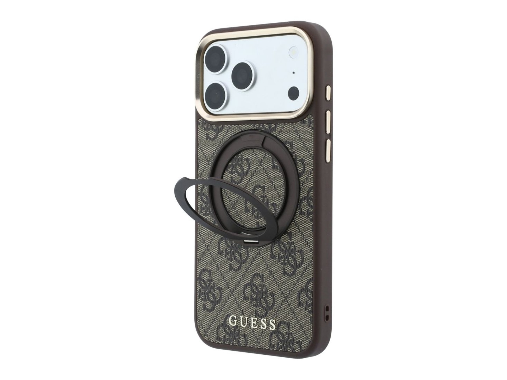Capa Guess Ring Stand 360 4G Classic Logo MagSafe para iPhone 18 Pro/17 Pro - Castanho