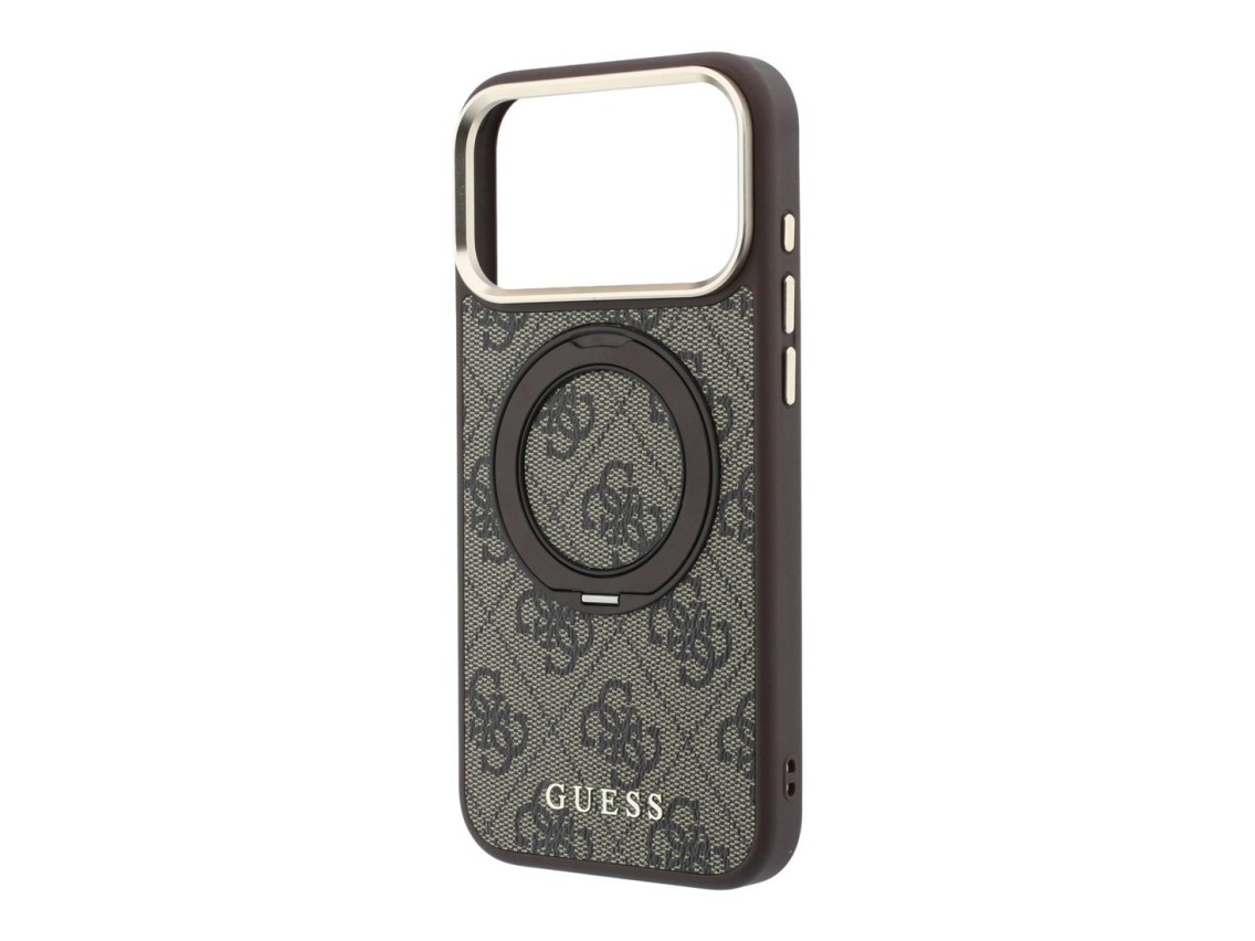 Capa Guess Ring Stand 360 4G Classic Logo MagSafe para iPhone 18 Pro/17 Pro - Castanho