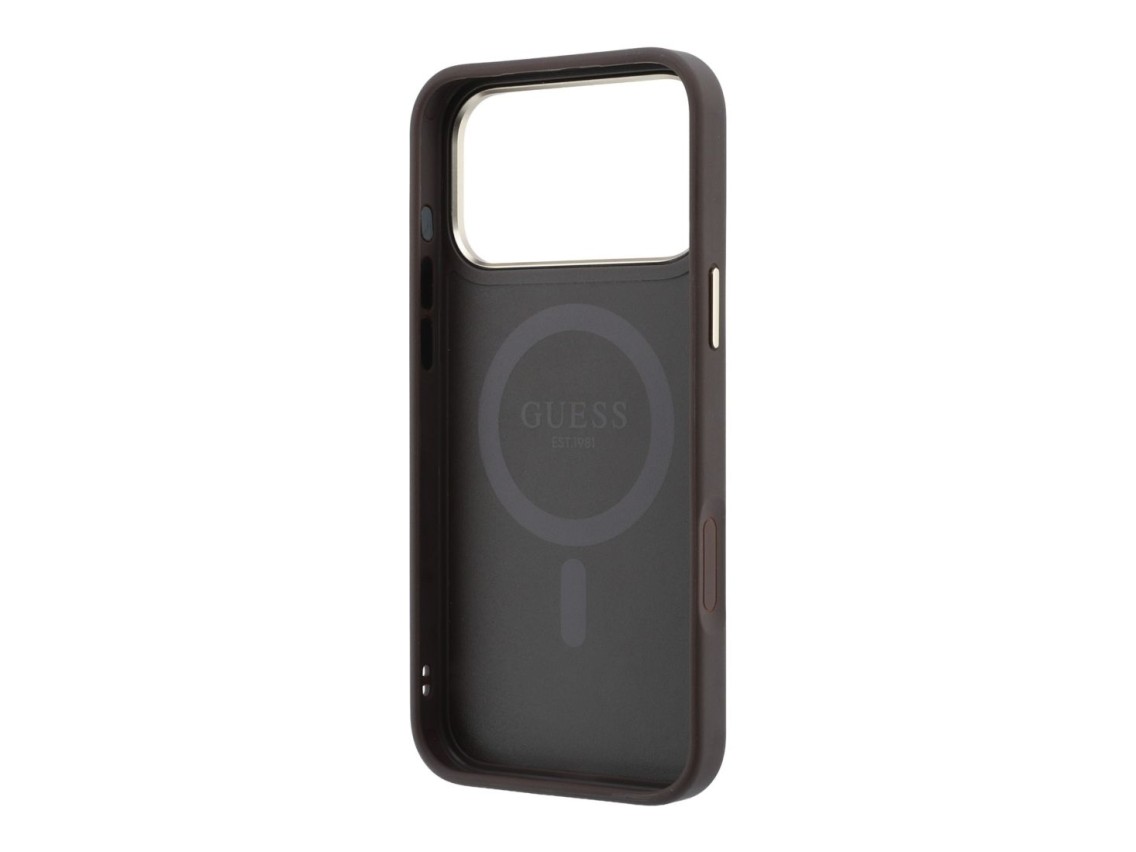 Capa Guess Ring Stand 360 4G Classic Logo MagSafe para iPhone 18 Pro/17 Pro - Castanho