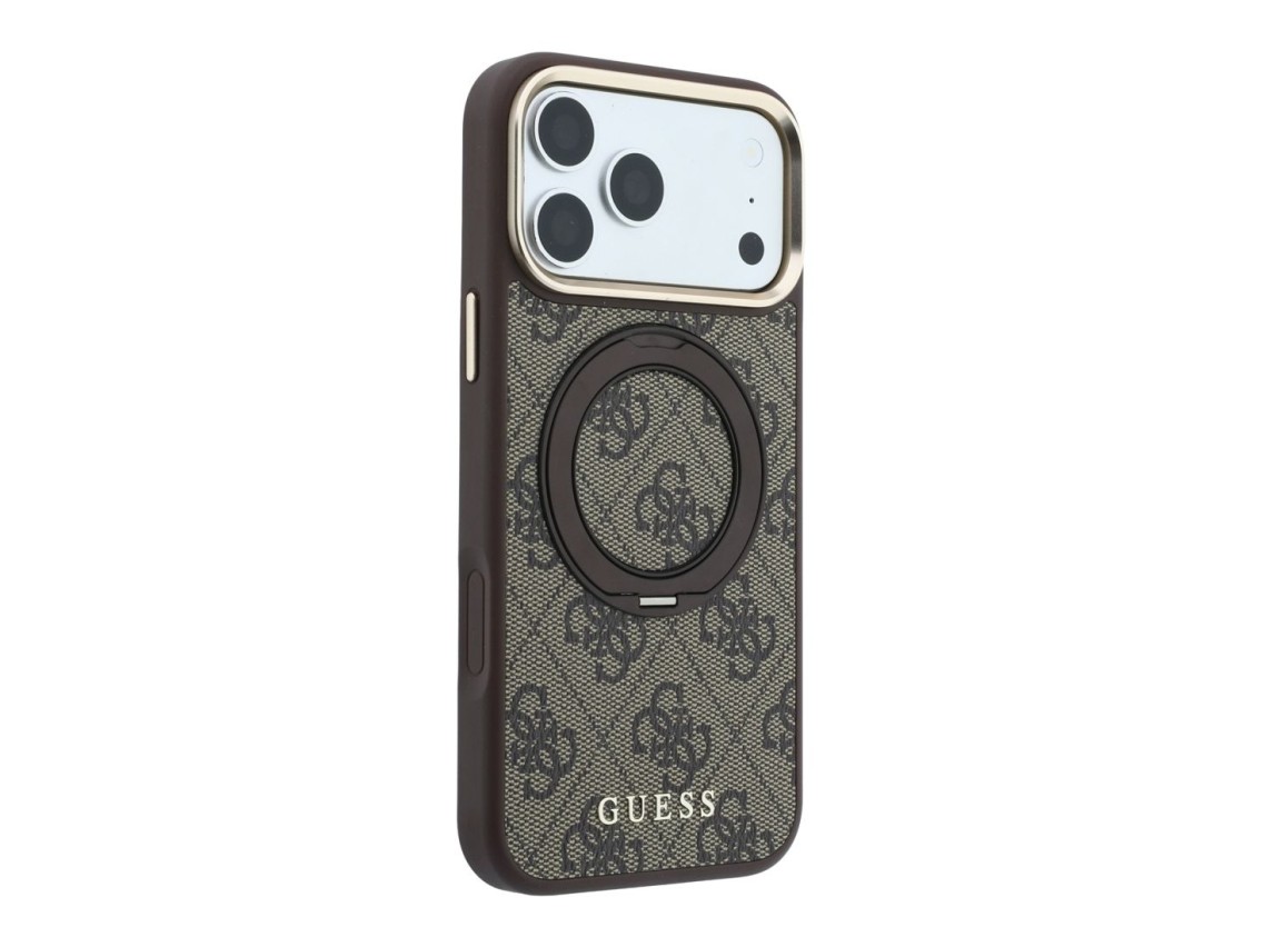 Capa Guess Ring Stand 360 4G Classic Logo MagSafe para iPhone 18 Pro/17 Pro - Castanho