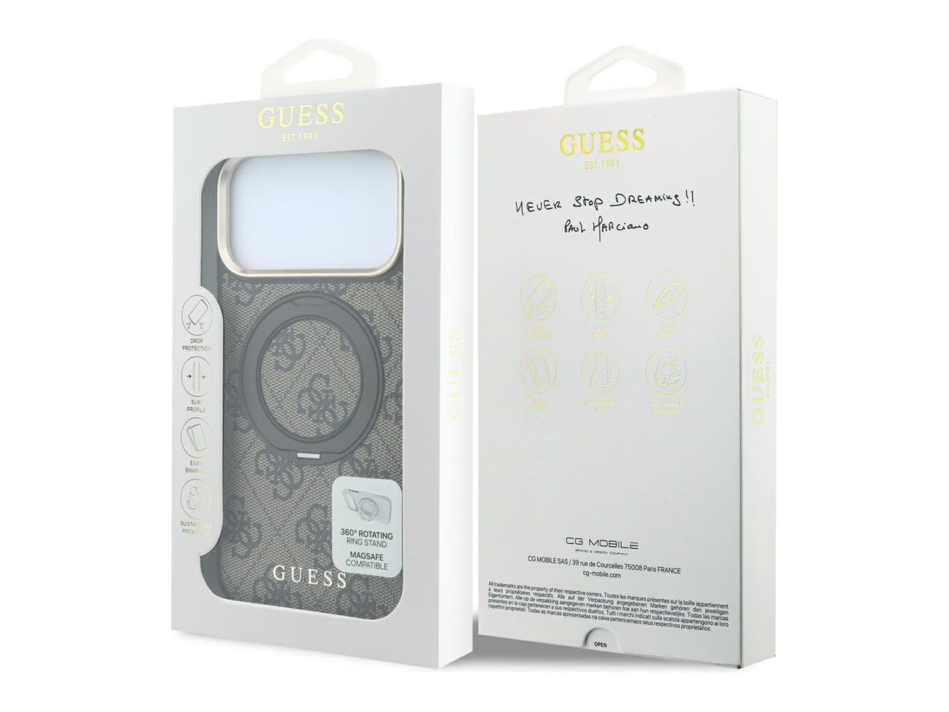 Capa Guess Ring Stand 360 4G Classic Logo MagSafe para iPhone 18 Pro/17 Pro - Castanho