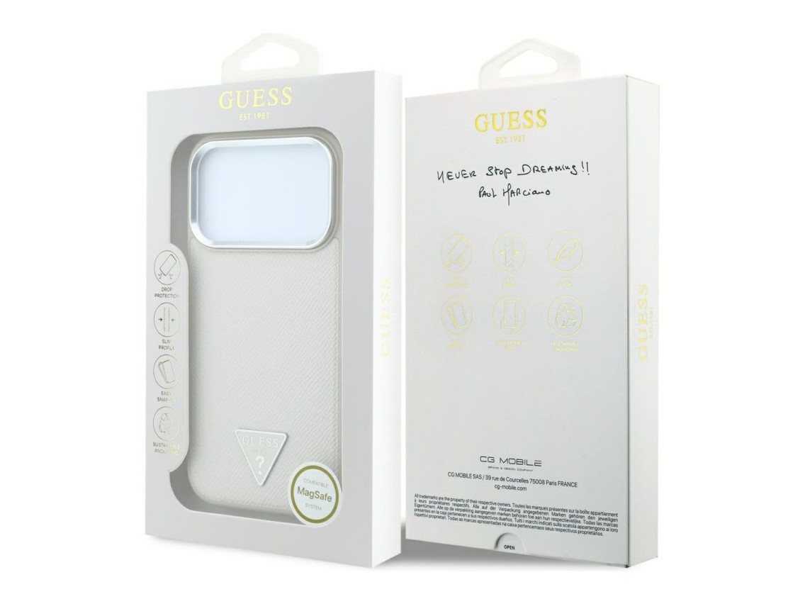 Guess Grained Triangle Logo MagSafe Case for iPhone 18 Pro / 17 Pro - Beige