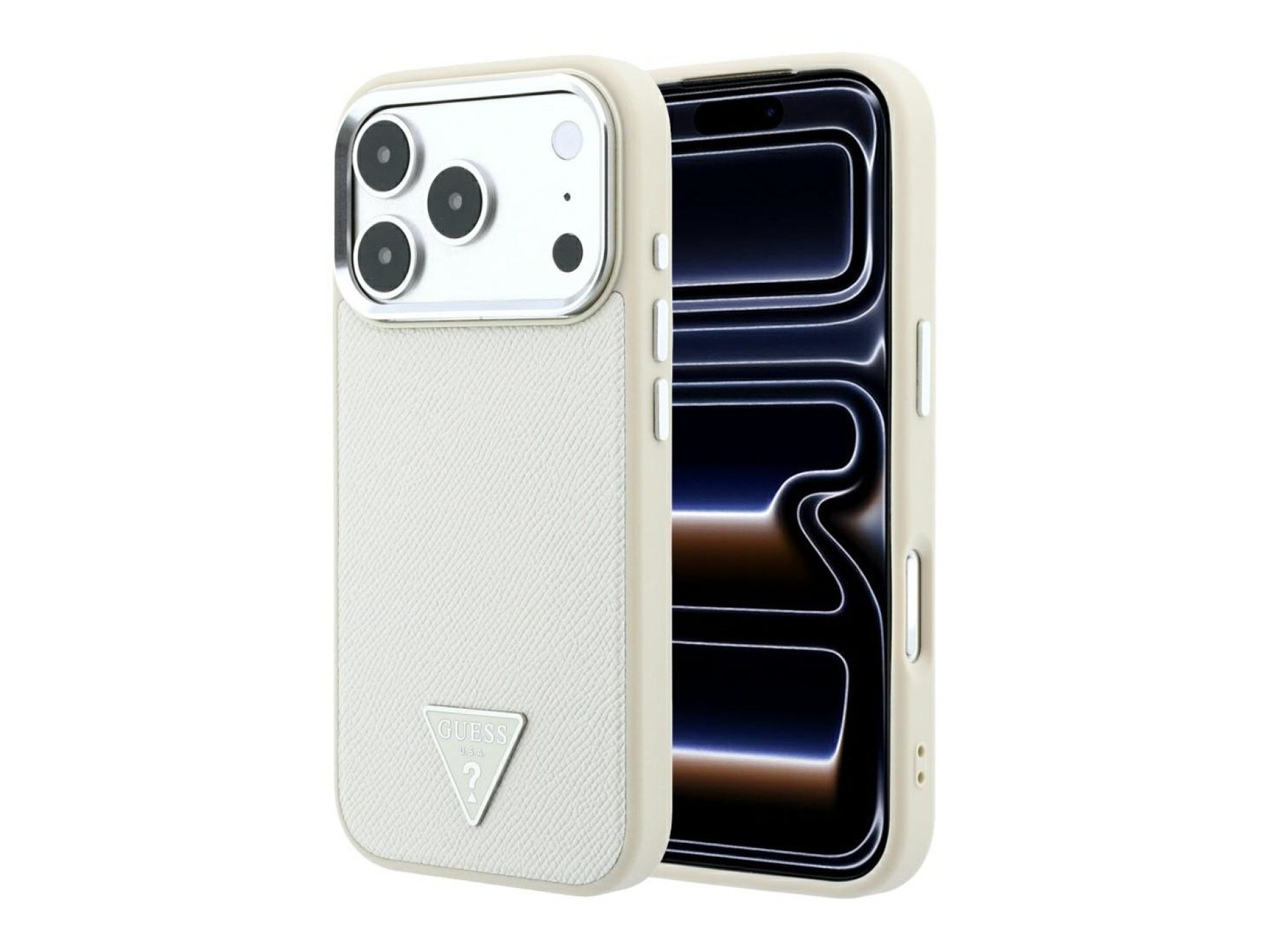 Guess Grained Triangle Logo MagSafe Case for iPhone 18 Pro / 17 Pro - Beige