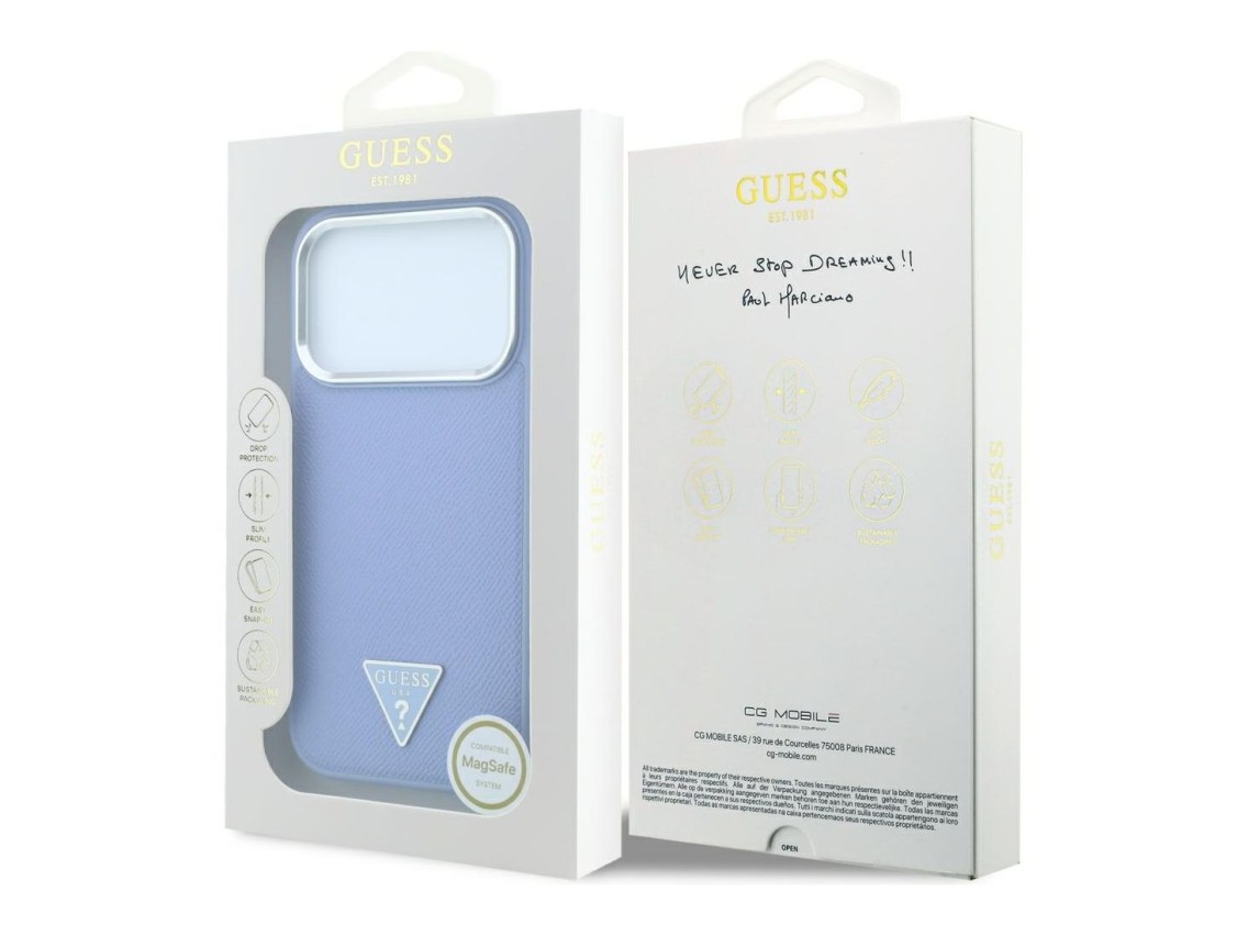 Capa MagSafe Guess com Logo Triangular Granulado para iPhone 18 Pro Max / 17 Pro Max - Azul