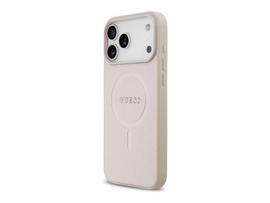 Capa Guess Saffiano Classic Logo MagSafe para iPhone 18 Pro Max / iPhone 17 Pro Max - Rosa