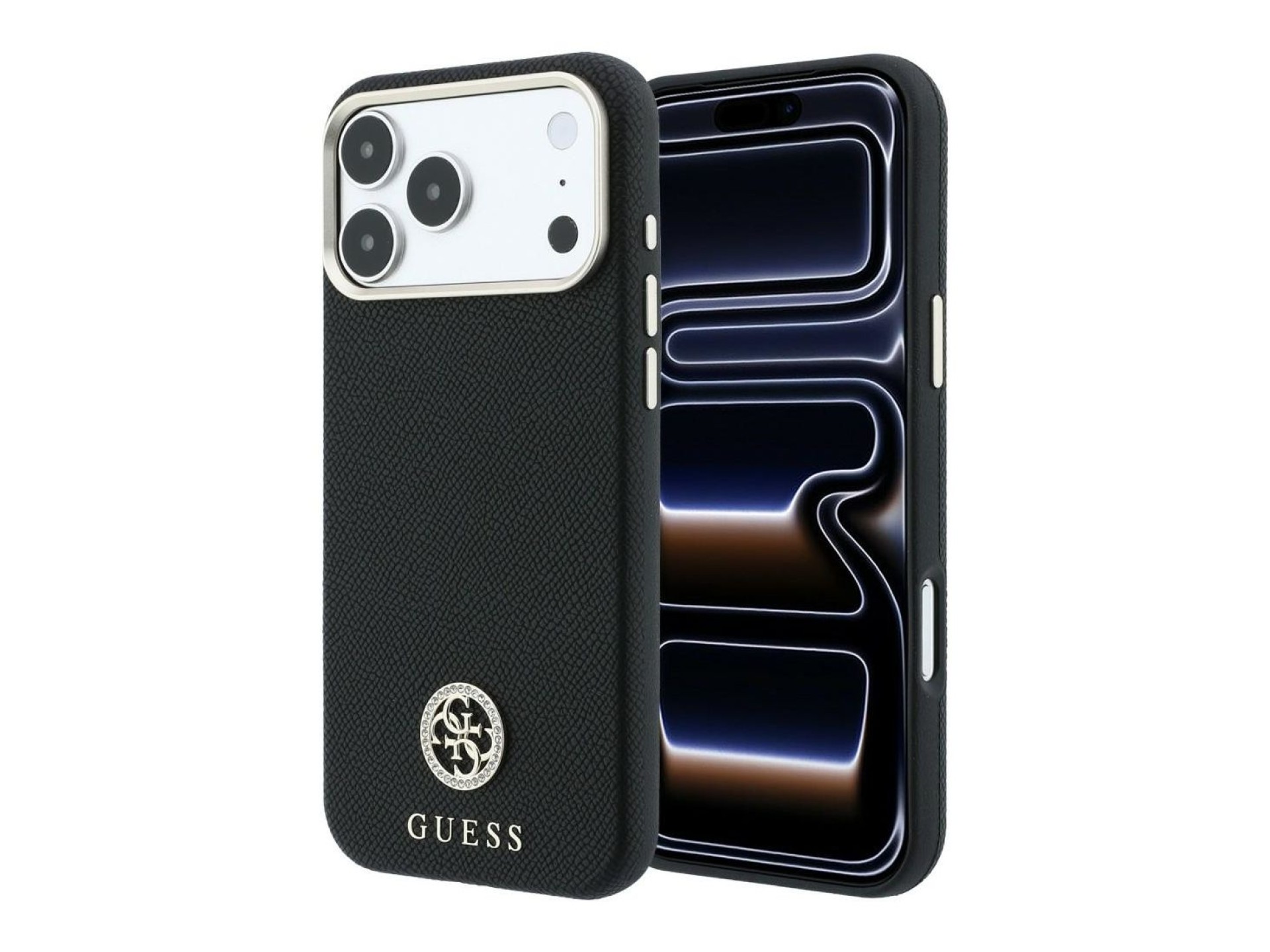 Guess Grained Round Strass Logo MagSafe Case for iPhone 18 Pro Max / 17 Pro Max - Black