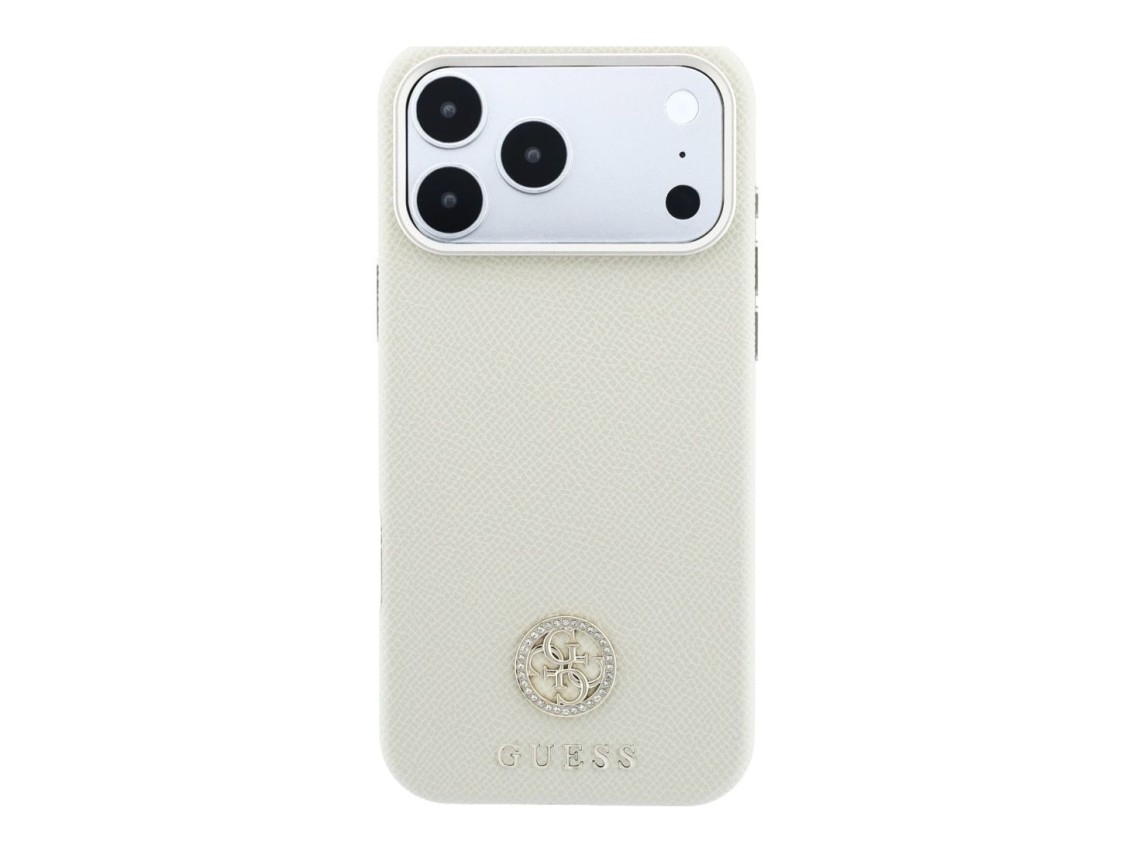 Capa MagSafe Guess com Logo Strass Redondo e Textura Granulada para iPhone 18 Pro / 17 Pro - Bege