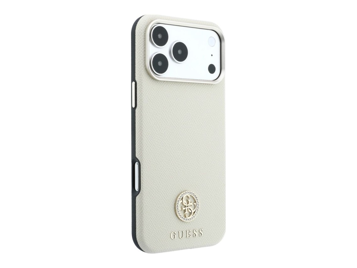 Capa MagSafe Guess com Logo Strass Redondo e Textura Granulada para iPhone 18 Pro / 17 Pro - Bege