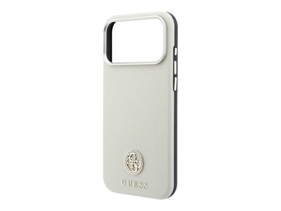 Capa MagSafe Guess com Logo Strass Redondo e Textura Granulada para iPhone 18 Pro / 17 Pro - Bege