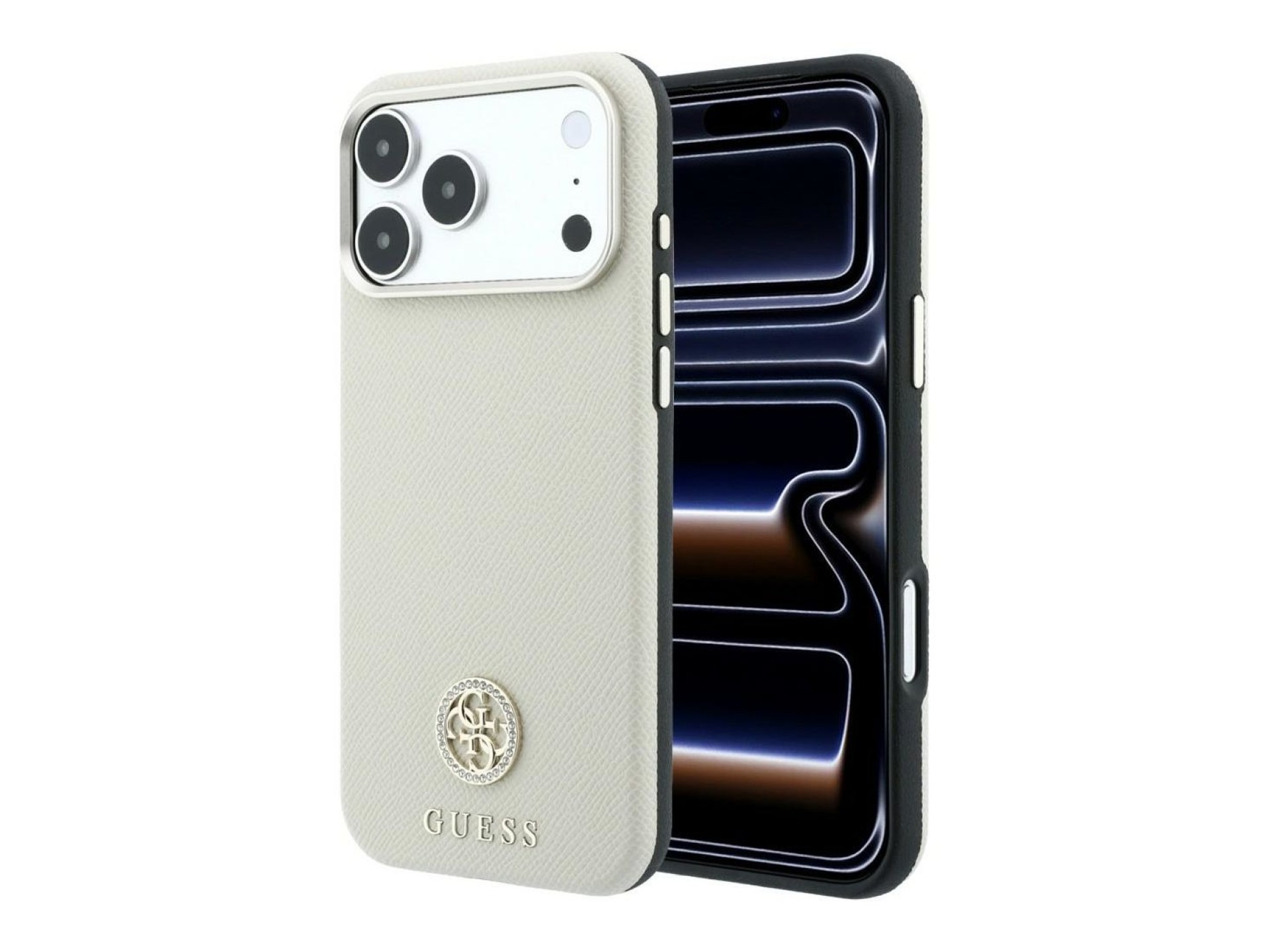 Capa MagSafe Guess com Logo Strass Redondo e Textura Granulada para iPhone 18 Pro / 17 Pro - Bege