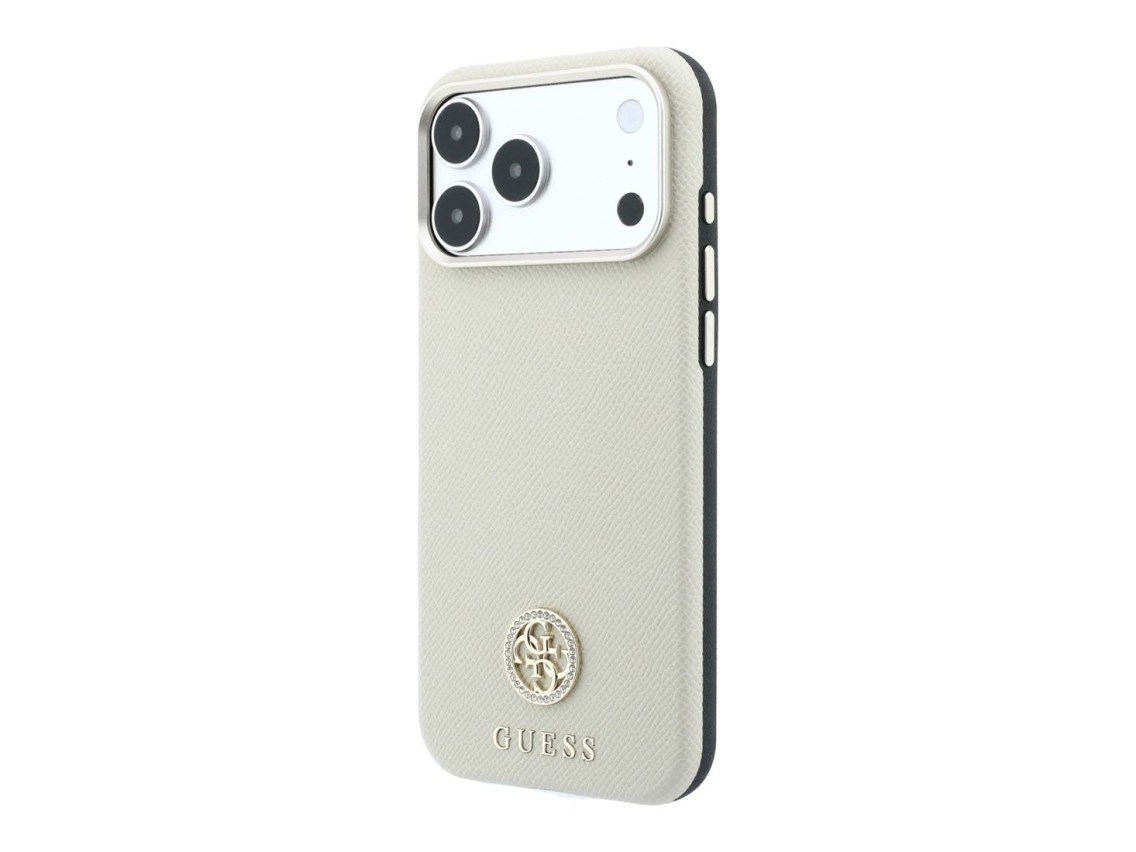 Capa MagSafe Guess com Logo Strass Redondo e Textura Granulada para iPhone 18 Pro / 17 Pro - Bege