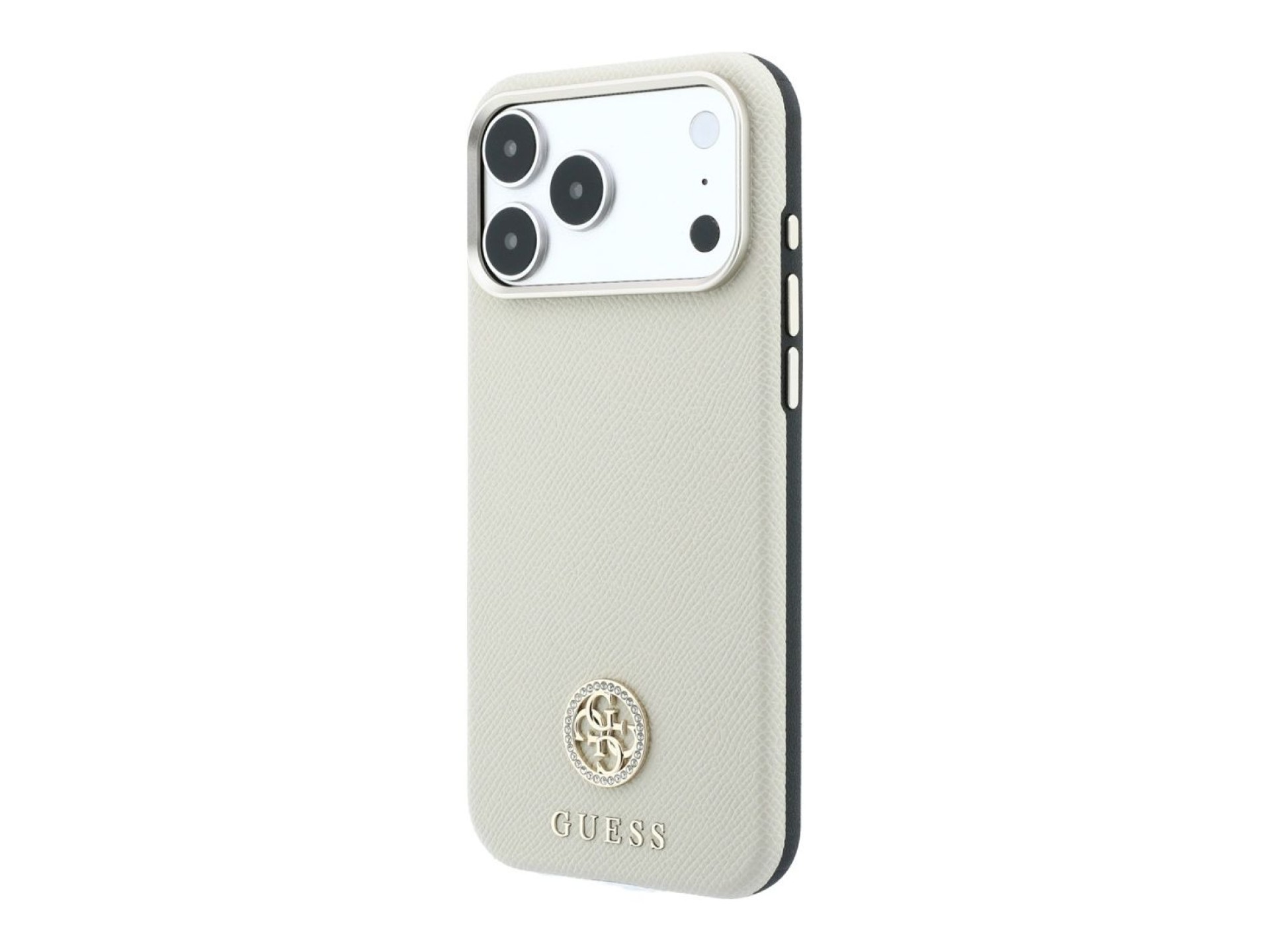 Capa MagSafe Guess com Logo Strass Redondo e Textura Granulada para iPhone 18 Pro / 17 Pro - Bege