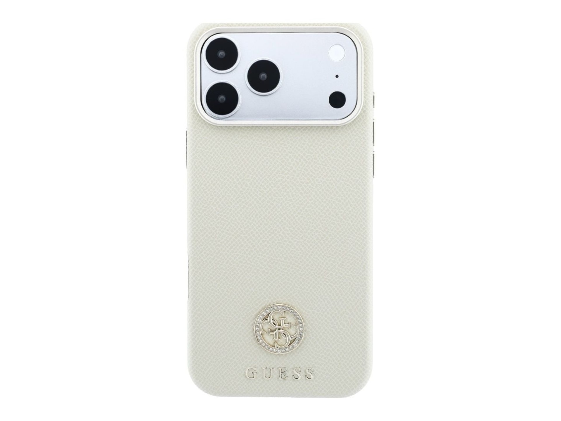 Capa MagSafe Guess com Logo Strass Redondo e Textura Granulada para iPhone 18 Pro / 17 Pro - Bege