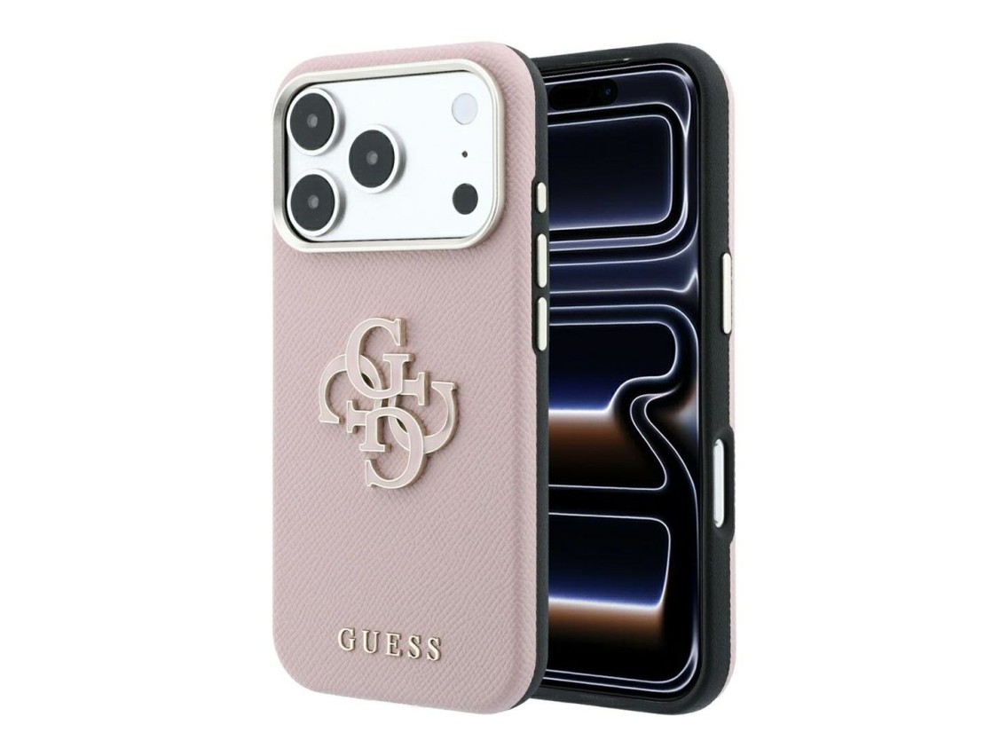 Funda Guess con logo grande y textura granulada de resina para iPhone 18 Pro Max / 17 Pro Max - Rosa