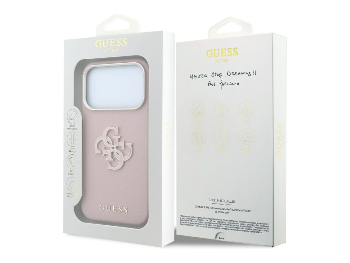 Funda Guess con logo grande y textura granulada de resina para iPhone 18 Pro / 17 Pro - Rosa