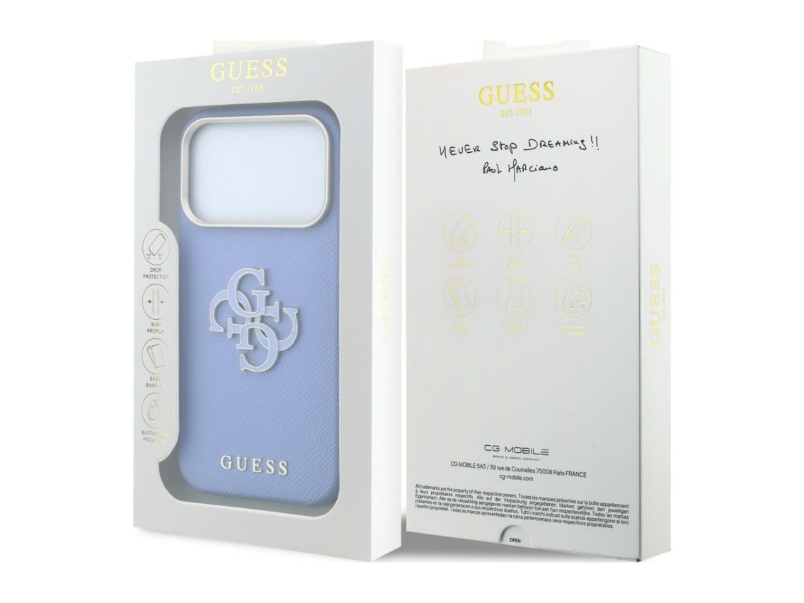 Guess Grained & Big Resin Logo Case for iPhone 18 Pro Max / 17 Pro Max - Blue