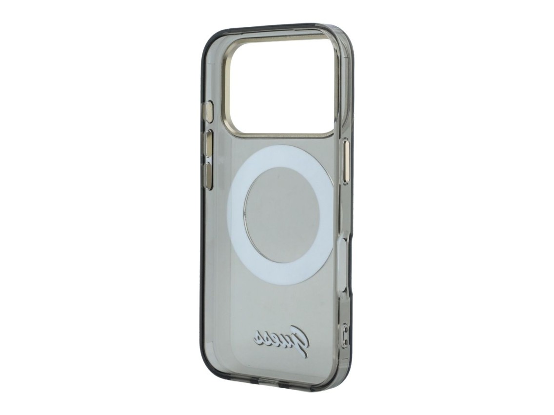 Capa MagSafe Guess IML Ring Stand 360 com Logo em Metal para iPhone 17 Pro Max / 18 Pro Max - Preta
