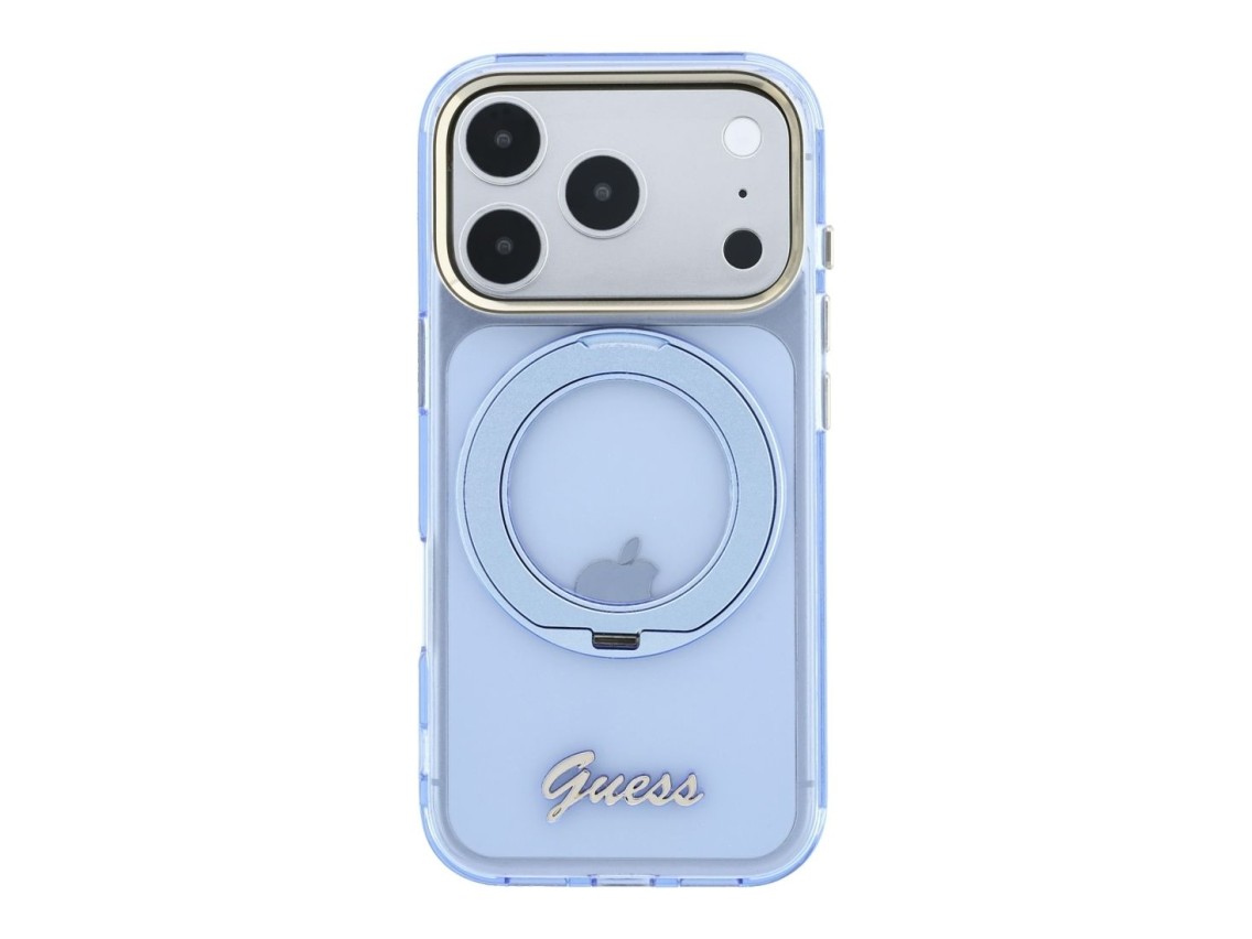 Guess IML Ring Stand 360 Script Metal Logo MagSafe Case for iPhone 17 Pro / 18 Pro - Light Blue
