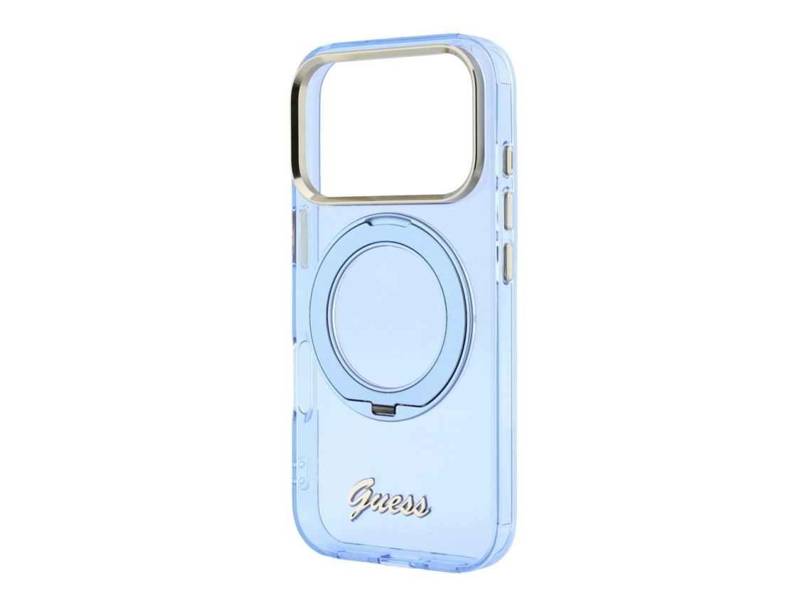 Capa MagSafe Guess IML Ring Stand 360 com Logo em Metal para iPhone 17 Pro Max / 18 Pro Max - Azul C