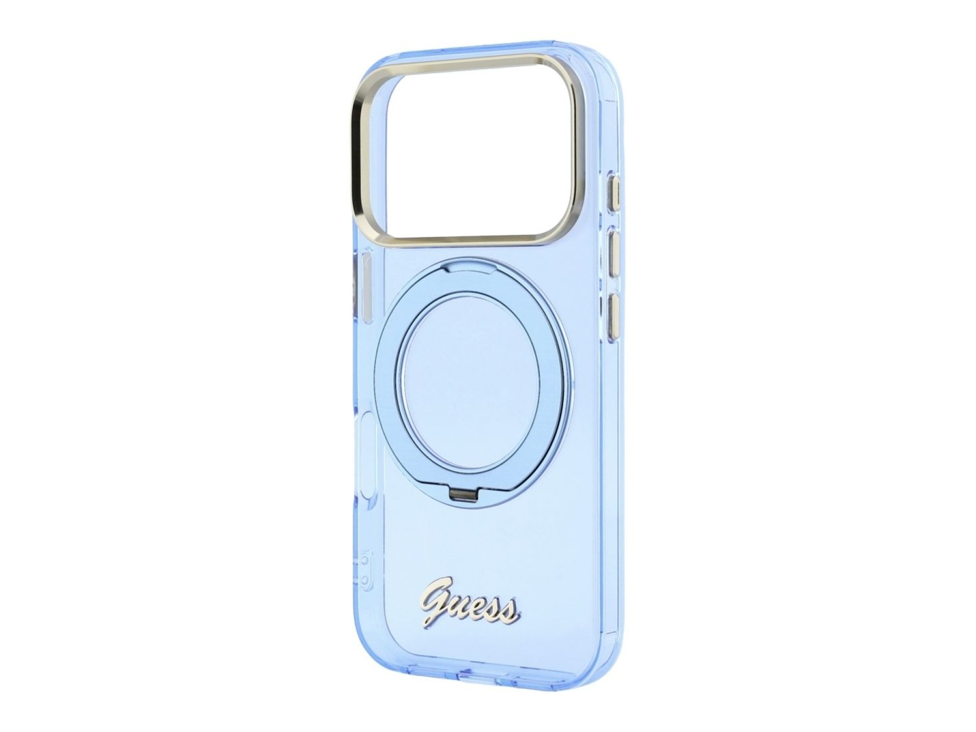 Capa MagSafe Guess IML Ring Stand 360 com Logo em Metal para iPhone 17 Pro Max / 18 Pro Max - Azul C