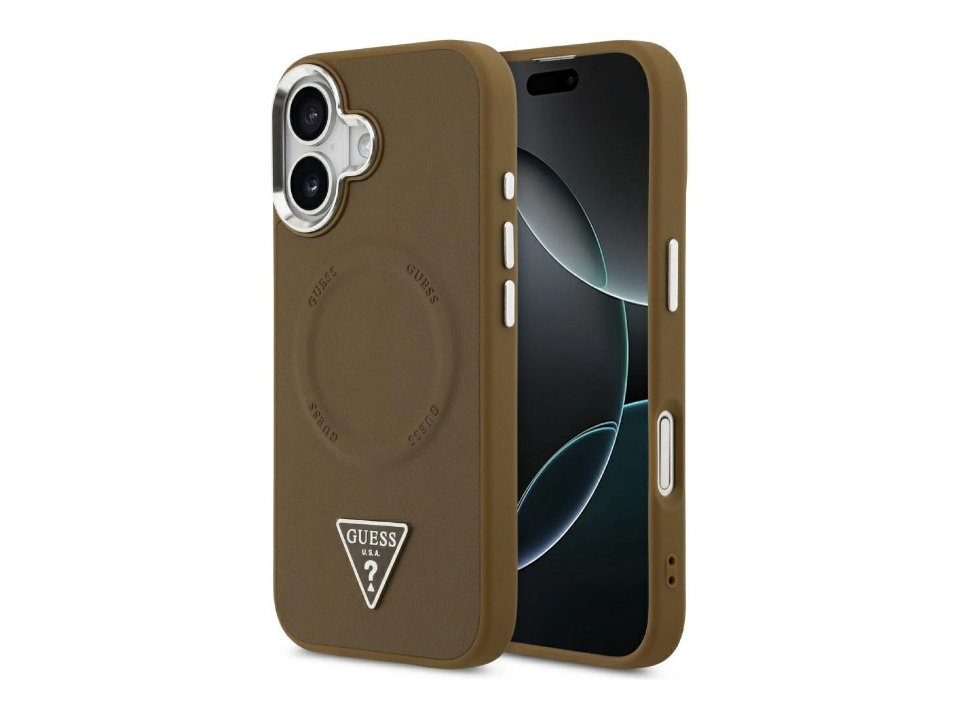 Funda Guess Triangle Logo MagSafe para iPhone 17 - marrón